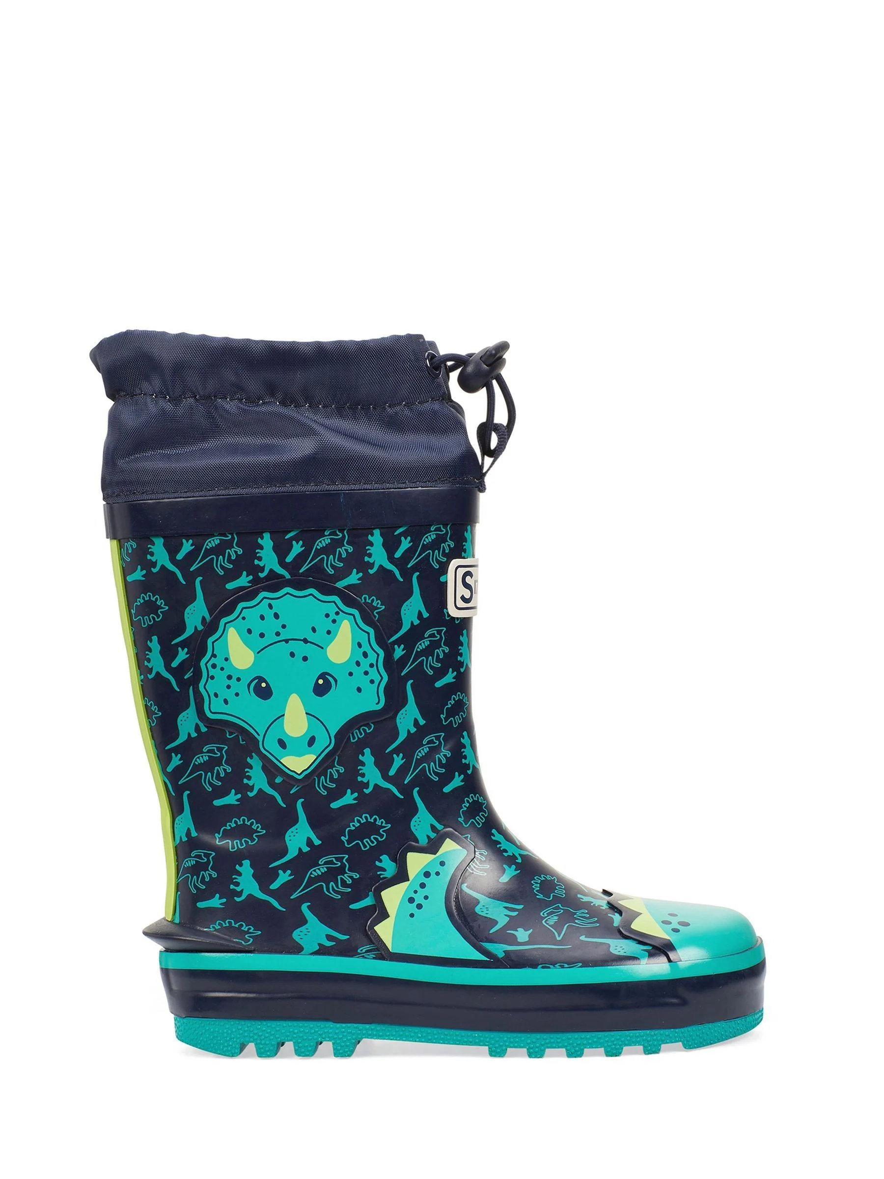 Blauw - Start Rite - Little Puddle - Regenlaarzen met dinosaurus en gestrikte bovenkant