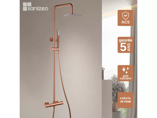 Colonne de Douche Thermostatique anti-calcaire Or Rose Cuivré IMEX GENOVA BTG053/ORC