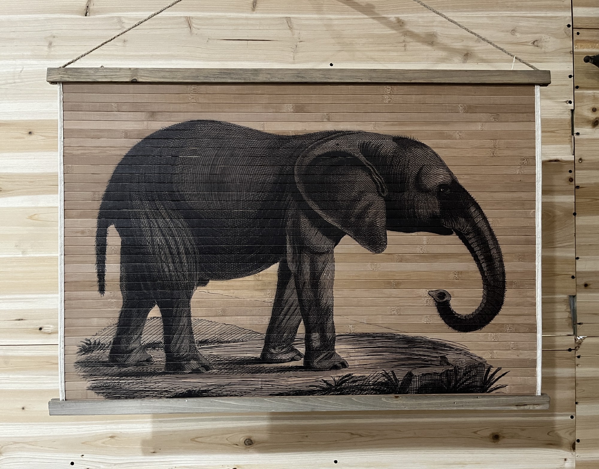 Rollbild 'Éléphant qui court', Bambus, B 94 cm, H 64 cm von fischer's lagerhaus