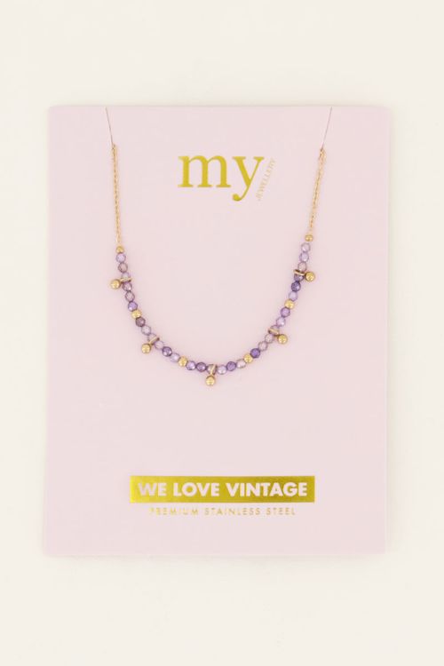 Vintage ketting met lila kralen & bolletjes