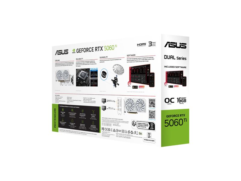ASUS Grafikkarte Dual RTX 5060 Ti OC 16 GB Weiss Leistungsfähige Gaming-Grafikkarte