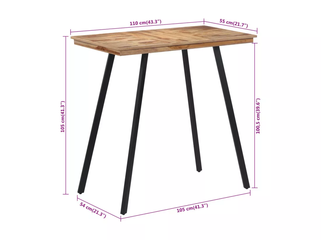 Table de bar 110x55x105 cm bois de teck solide