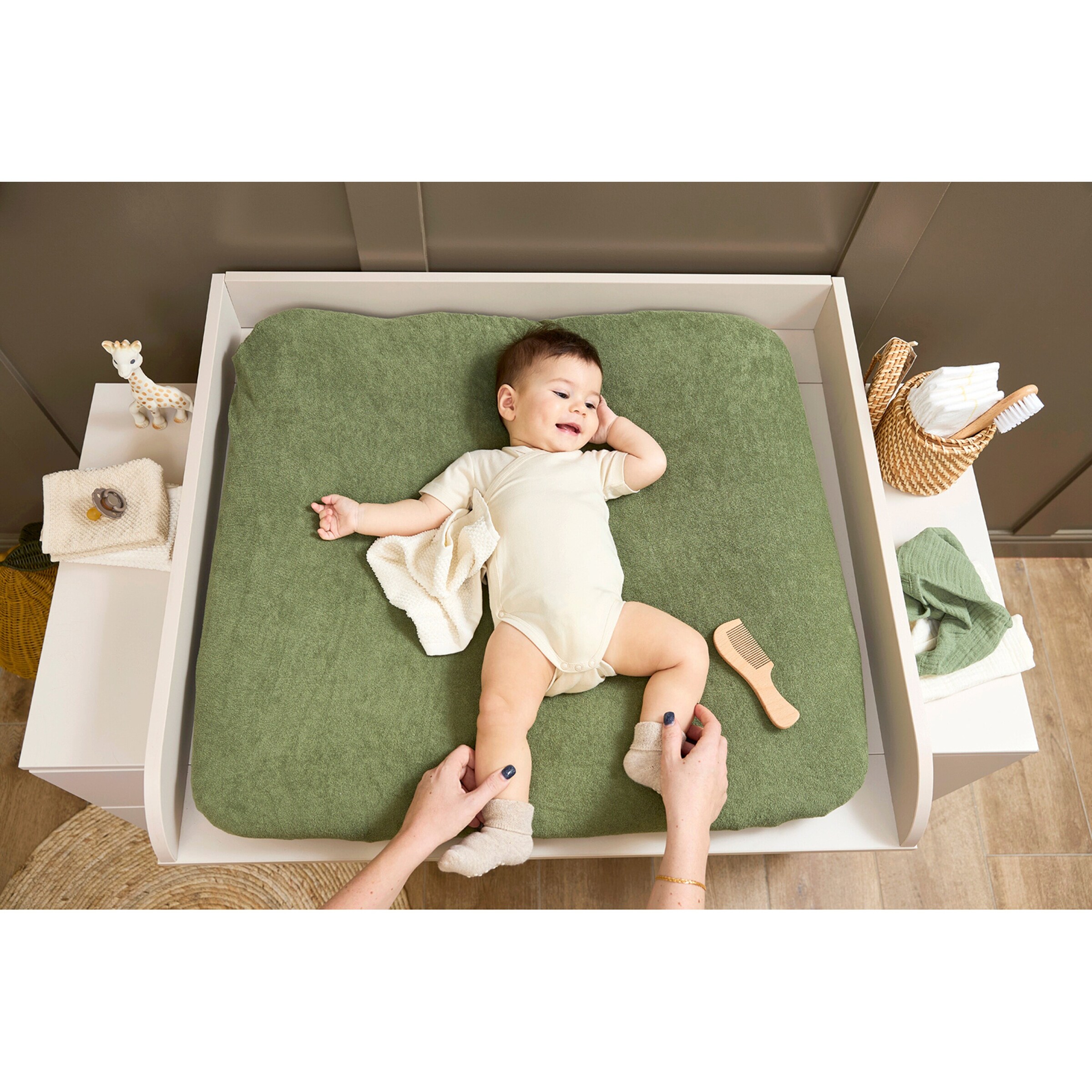 Meyco Baby 2er-Pack Wickelauflagenbezug Frottee 85x75 cm Olive Green