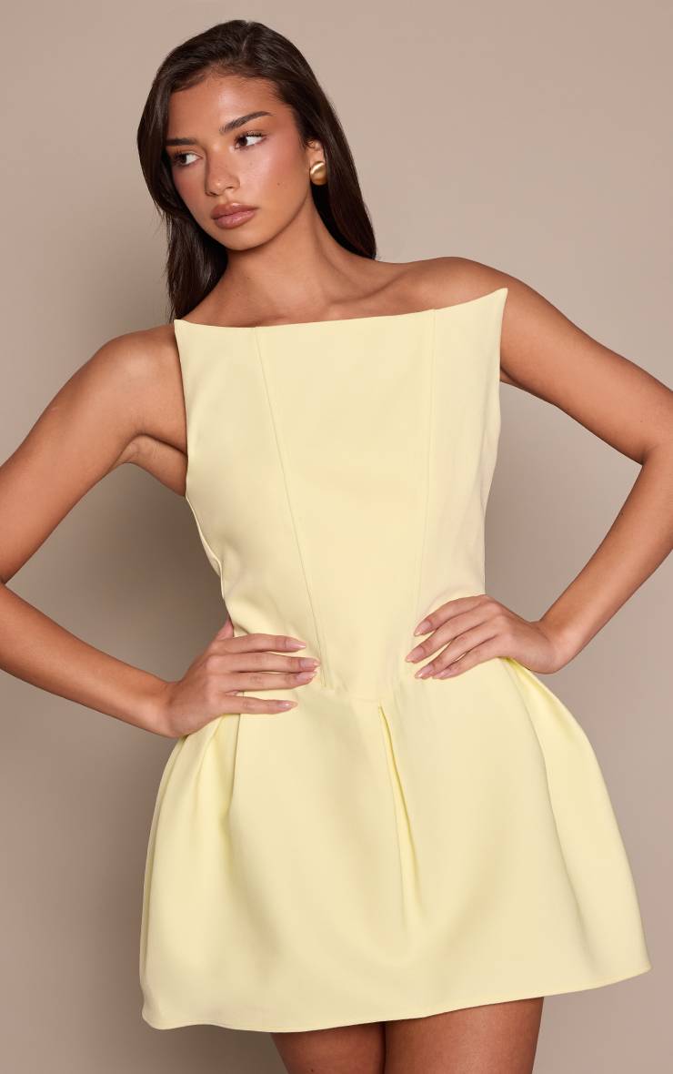Citron Robe Mini Bandeau À Jupe Tulipe En Tissu Tissé À Pois Blanc Premium