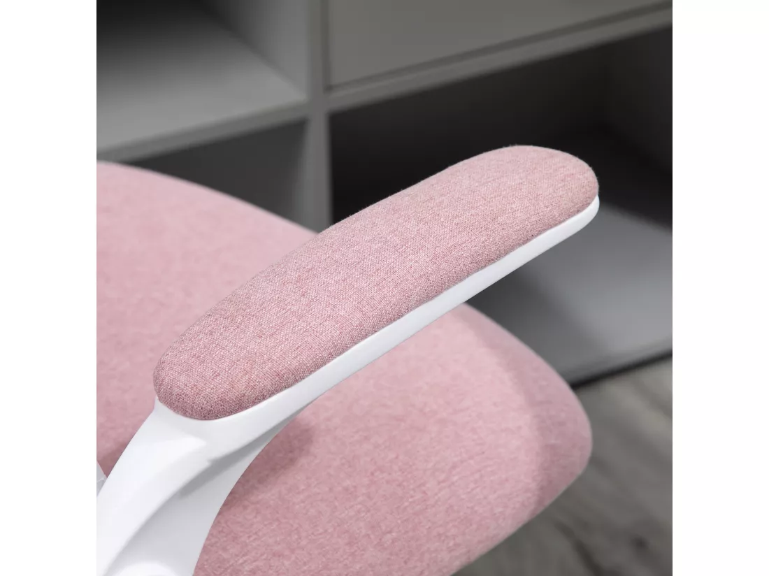 Vinsetto Chaise de bureau tissu lin hauteur réglable pivotante 360° accoudoirs relevables support lombaires réglable rose