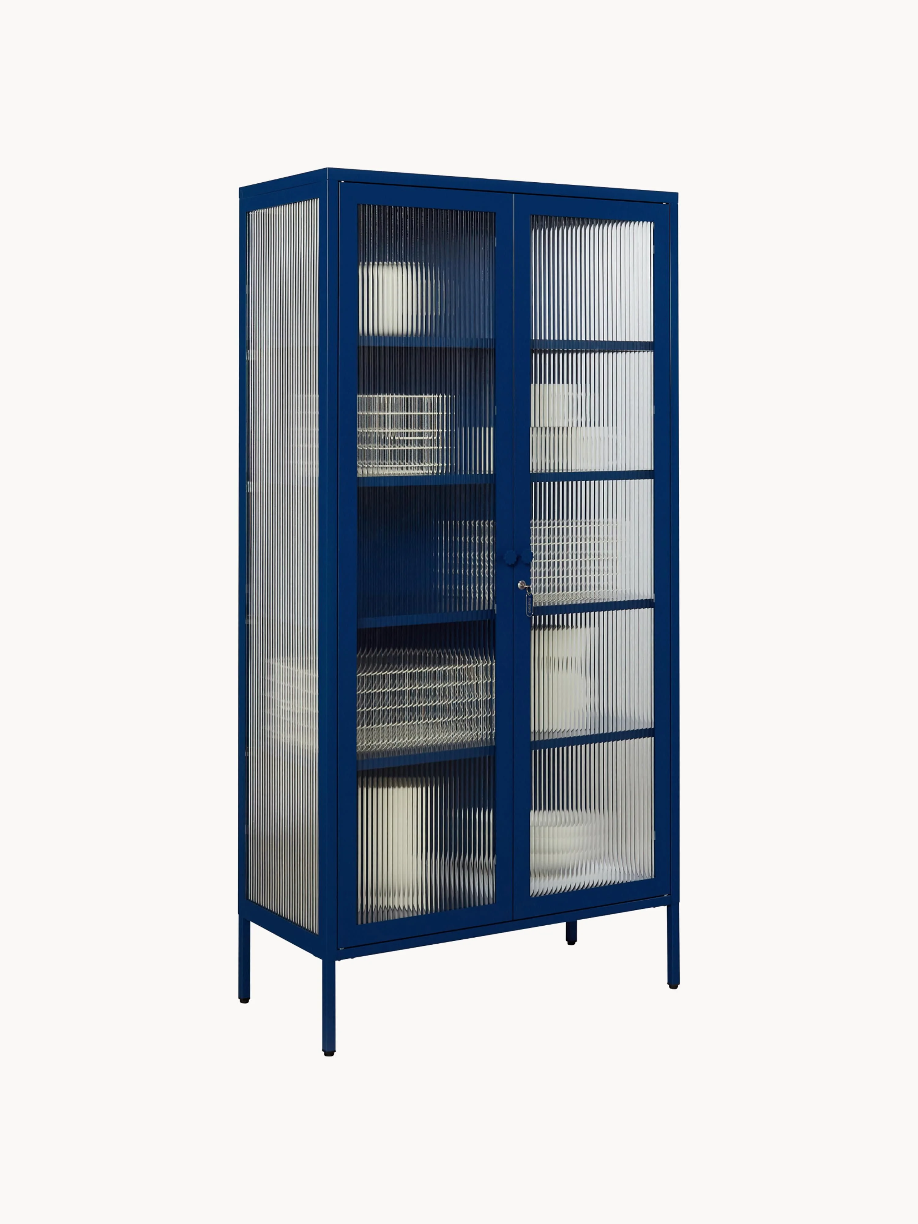 Metalen vitrinekast The Collector met geribbeld glas