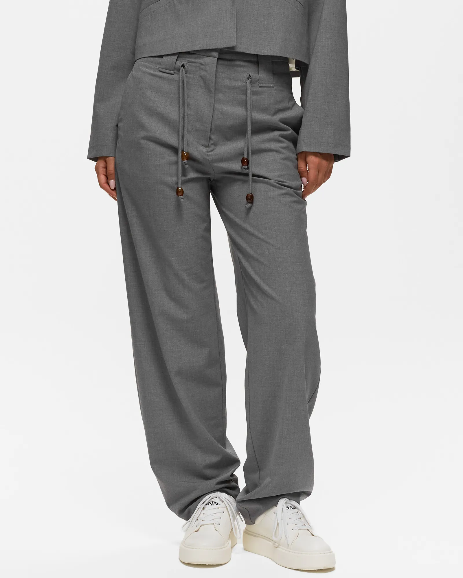 Ganni Drapey Melange Mid-High Waisted Pants