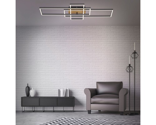 LED plafondlamp CCT dimbaar 55W 4400 lm 2700-5000 K 10,5x104x9 cm zwart + afstandsbediening + nachtlampfunctie + timer