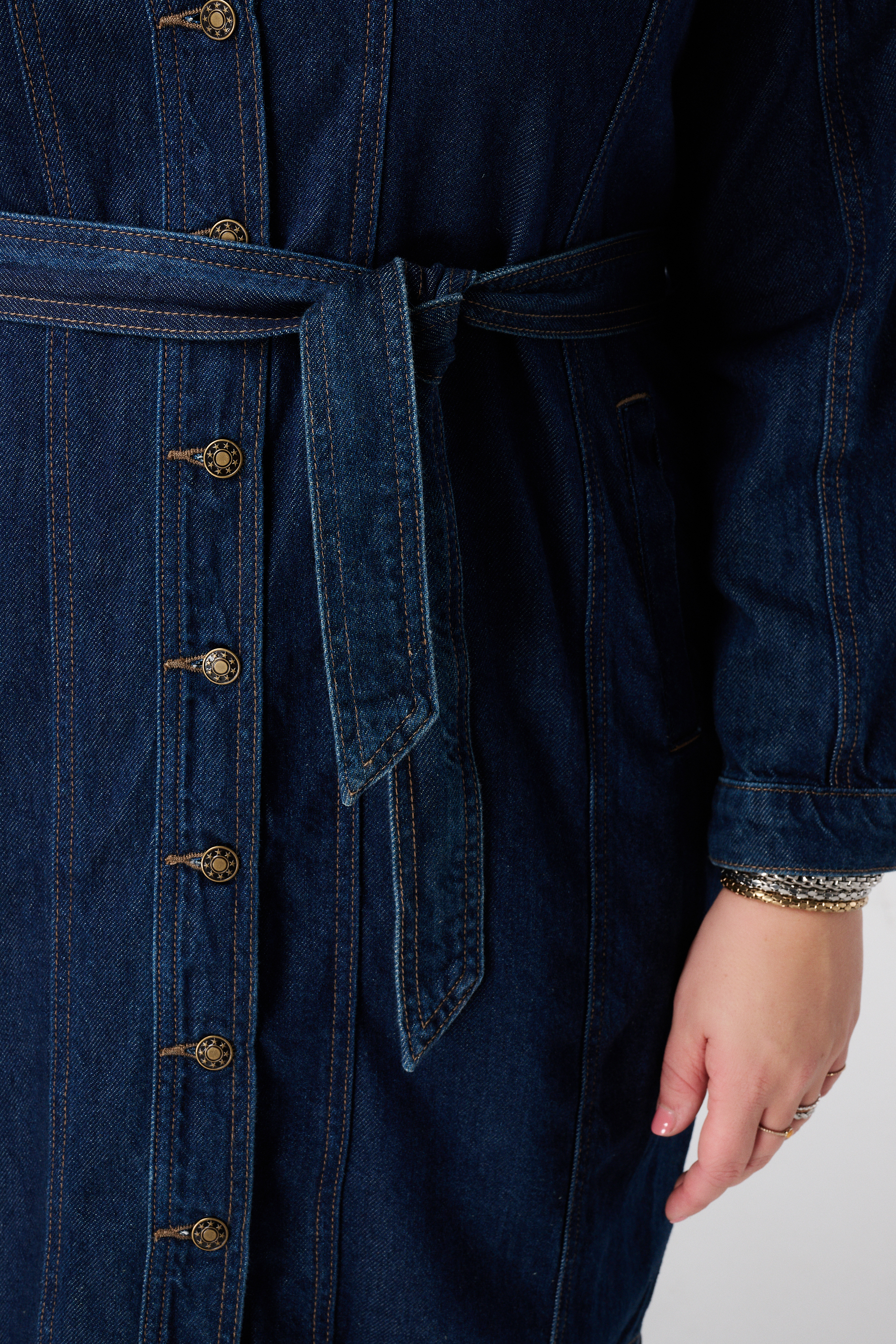 Denim jurk met strikceintuur Rinse Washed Denim