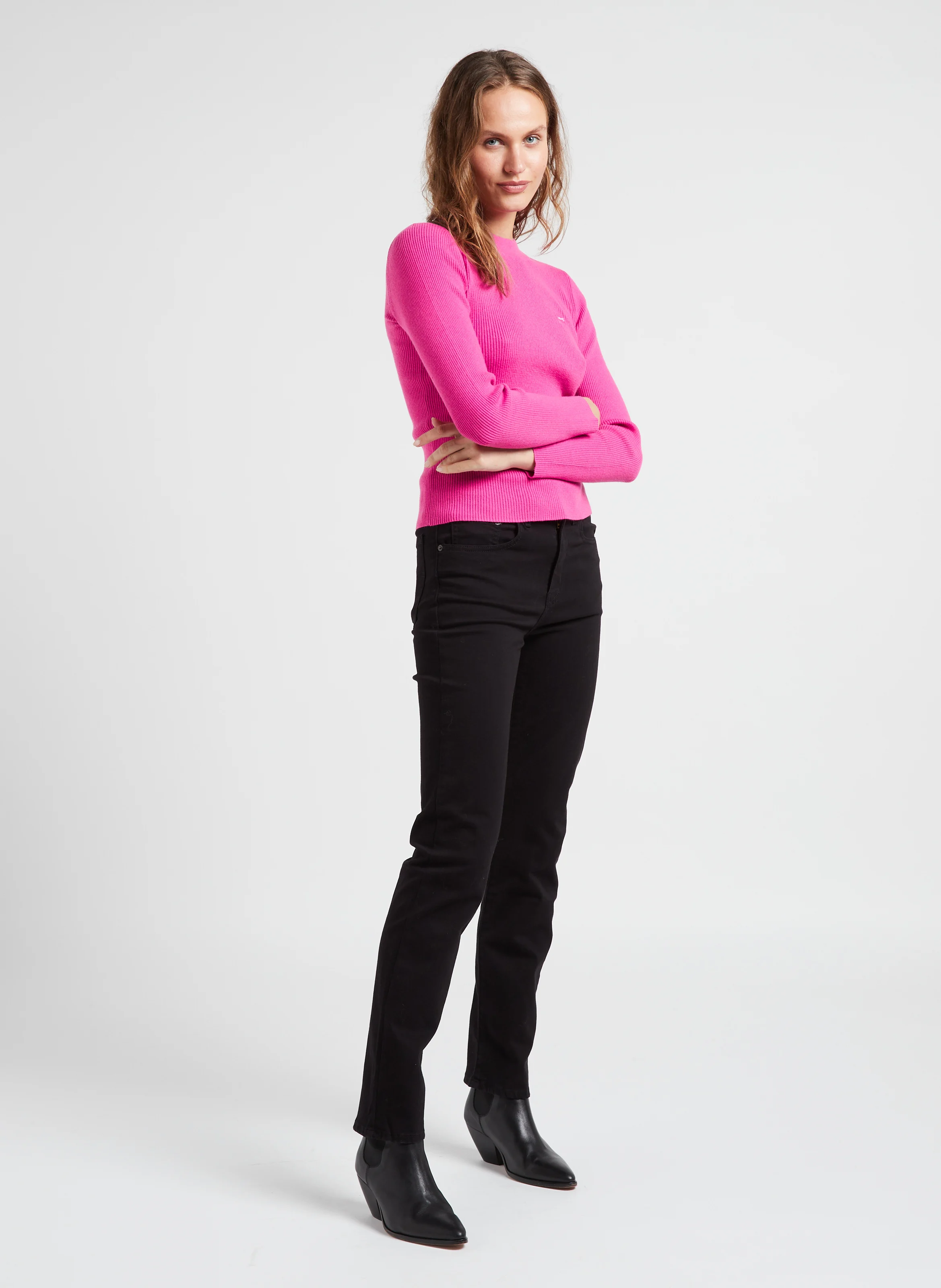 CREW RIB SWEATER - Pull ajustée col montant en maille côtelée| Rouge