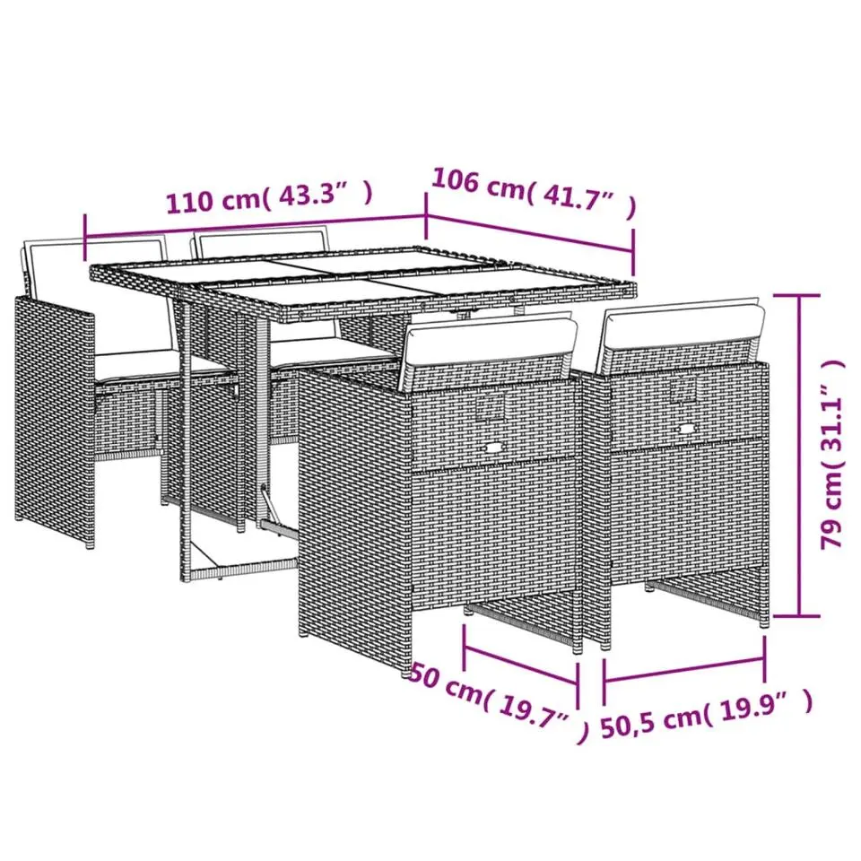 vidaXL - 5-delige Tuinset met wit kussens - Bruin - Poly rattan - 110x106 cm
