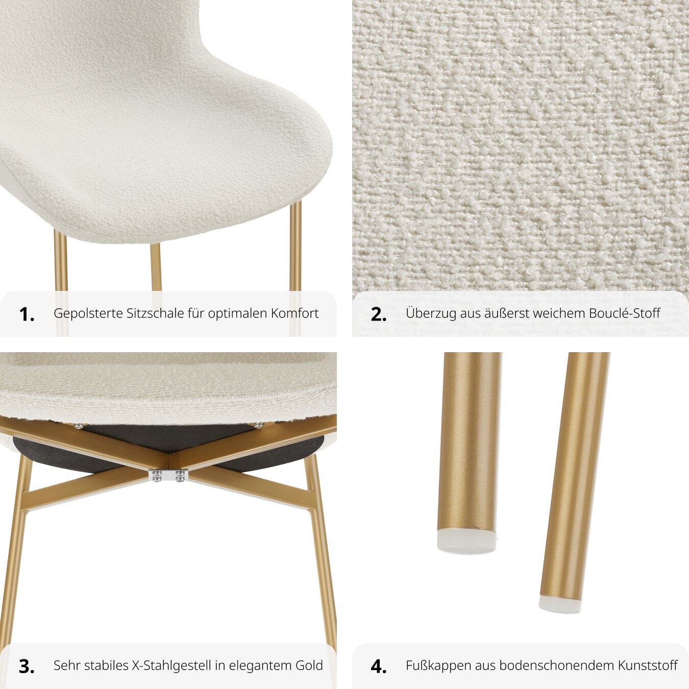 tectake® Polsterstuhl, ergonomische Form mit hoher Rückenlehne, bodenschonende Kunststoffkappen, 54 x 62 x 90 cm