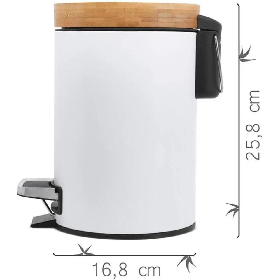 5Five Pedaalemmer - wit - metaal - 3 L - 25 cm - prullenbak