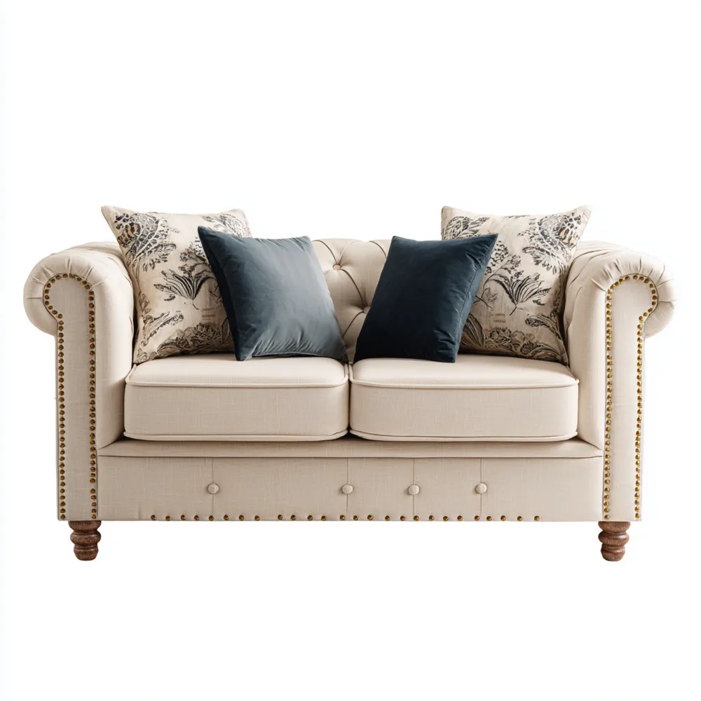 2-Sitzer-Sofa Leinenstoff 160x95x85 cm – Creme – Klassisches Design