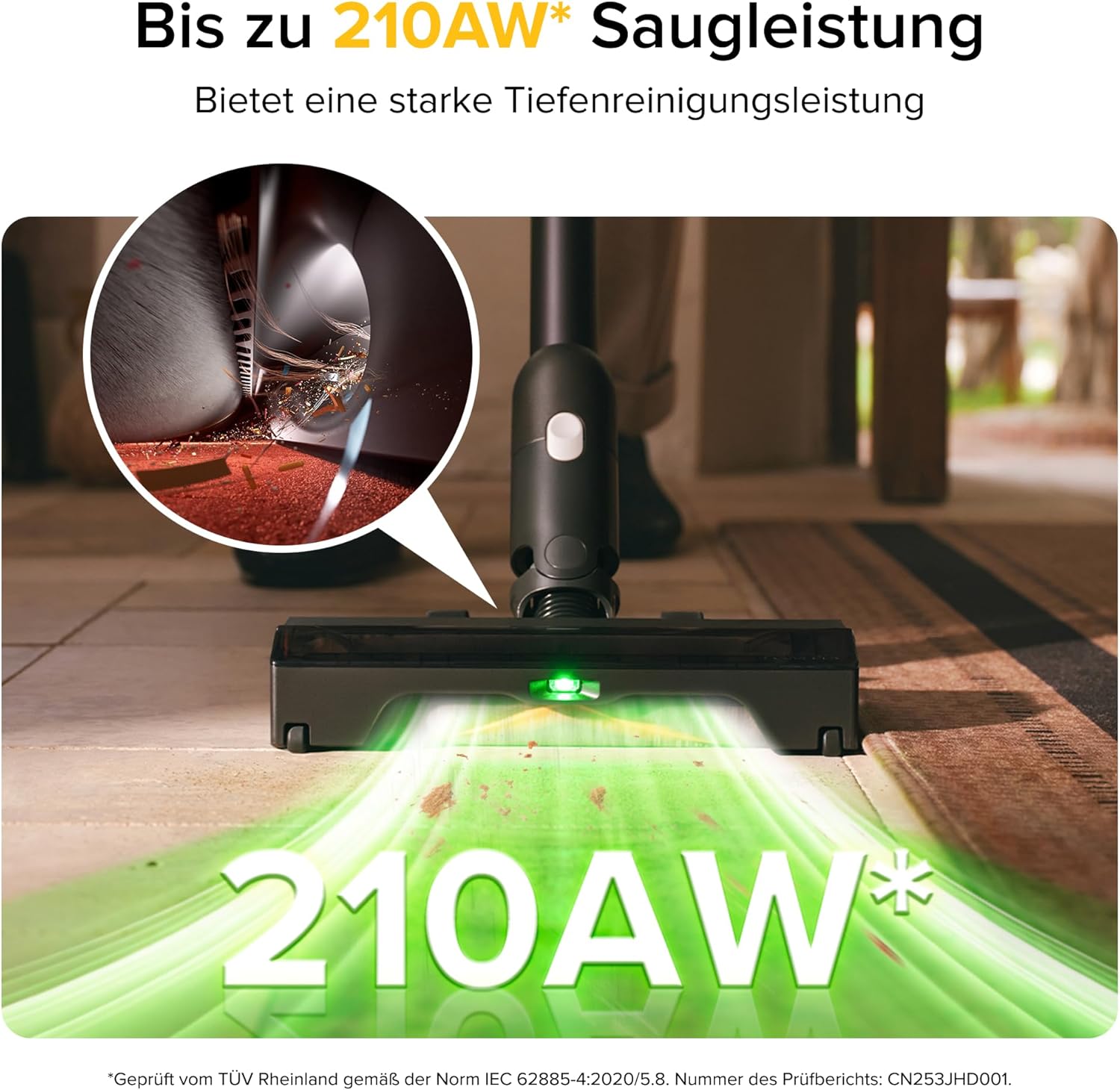 roborock H60 Ultra kabelloser Staubsauger, 210AW Saugleistung, 90 Min Laufzeit, 90° Flexibler Saugrohr, LED-Stauberkennung, Anti-Verhedderungsbürste für Teppiche, Hartböden & Tierhaare