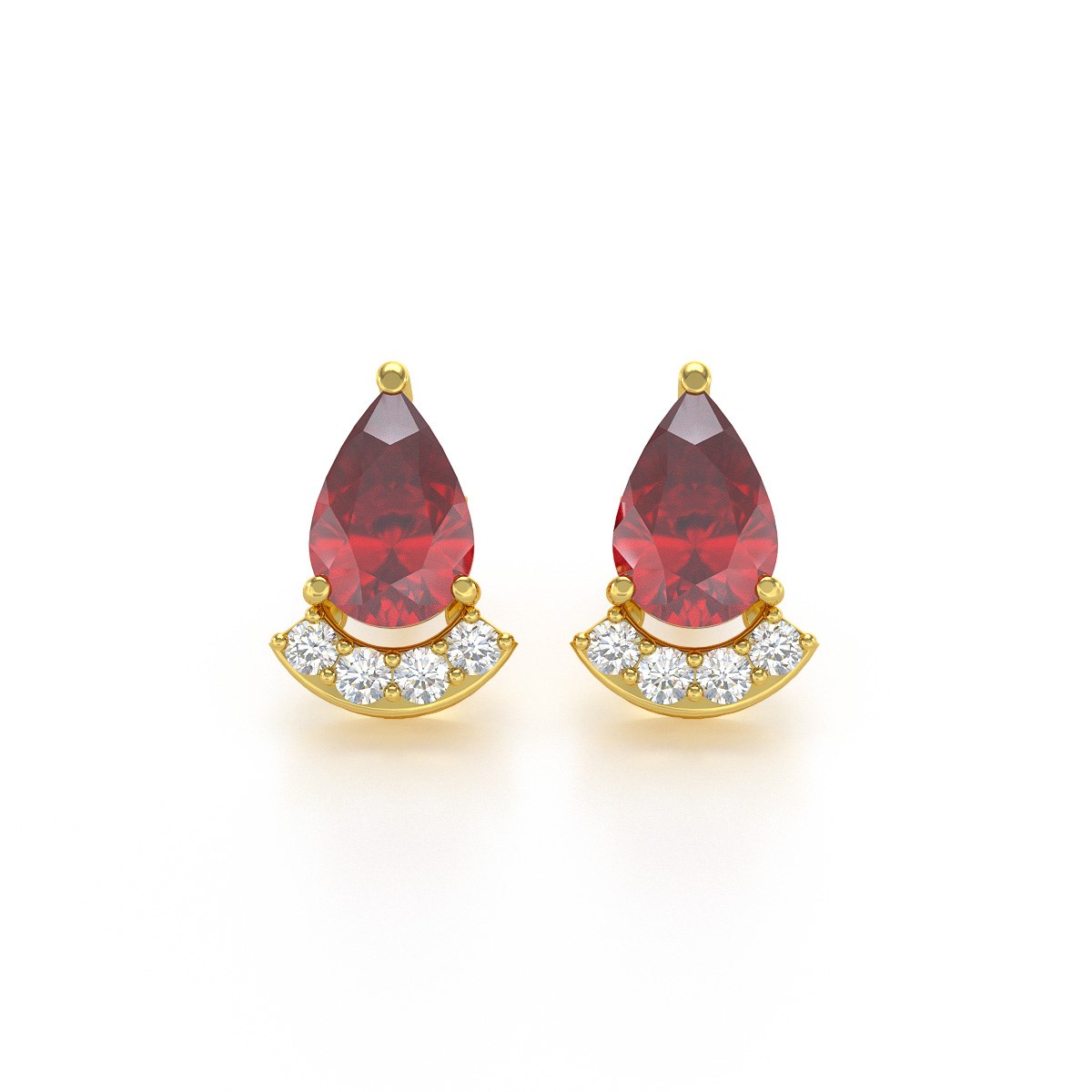 Boucles d'oreilles ADEN Or 585  Jaune Rubis forme Poire et Diamants 1.4grs