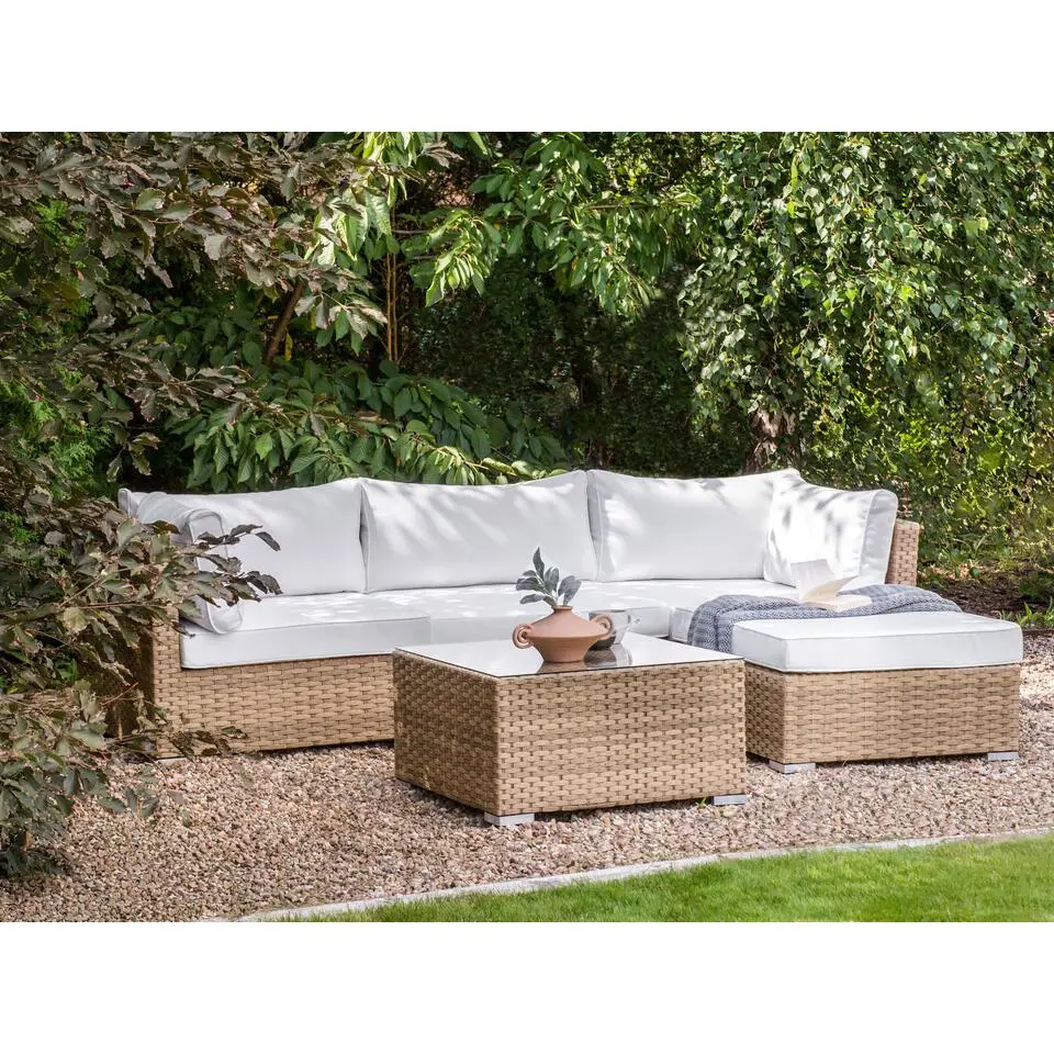 SANO II - Loungeset - Natuurlijk/Wit - Linkszijdig - Kunstrotan
