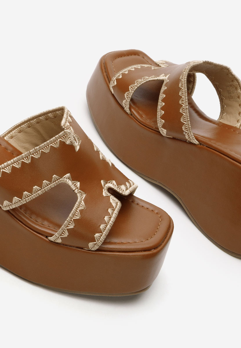 Mules compensées femme bruns Lollita