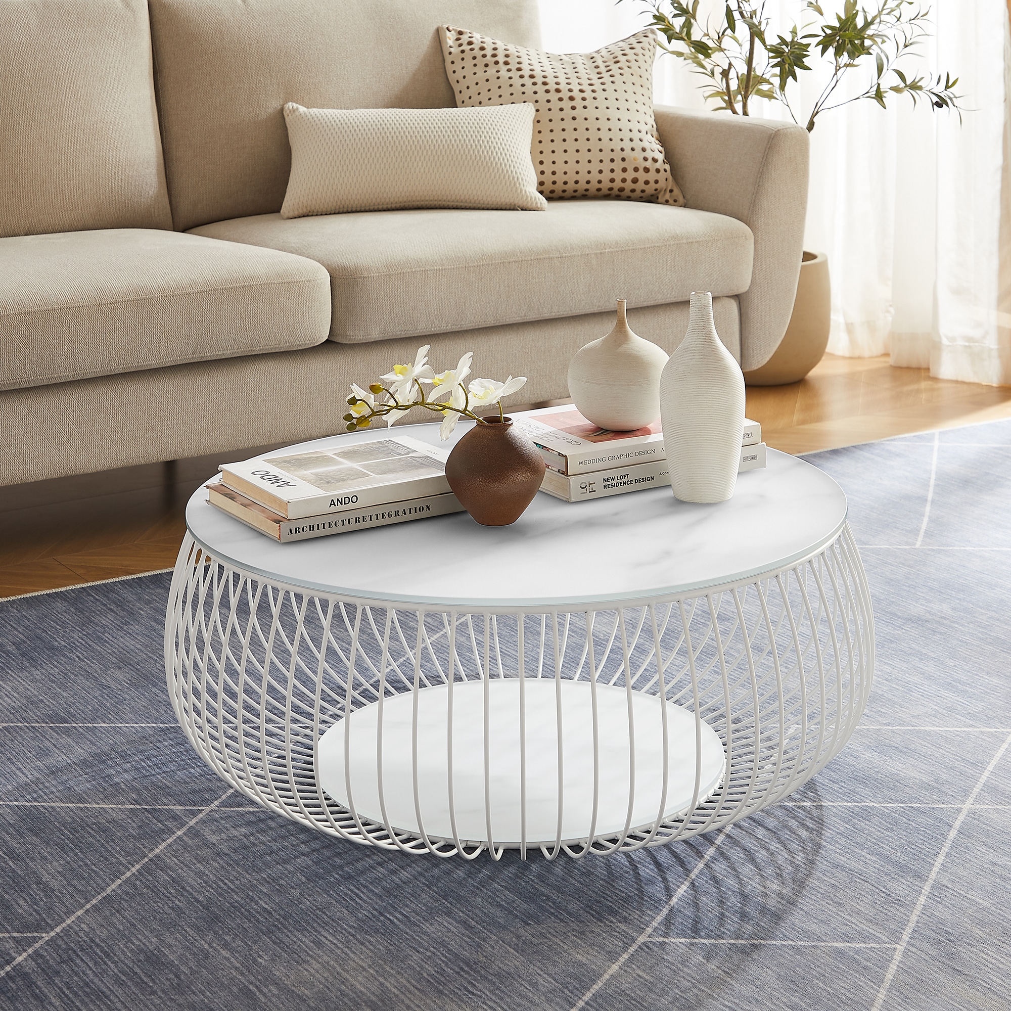SalesFever Couchtisch »Coffeetable Wohnzimmertisch im minimalistischen Stil« 10 mm starke Klarglasplatte mit Marmordruck