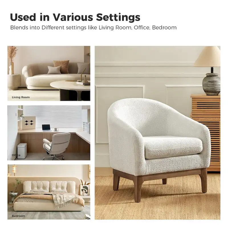 Augus Modern Boucle Accent Barrel Chair with Solid Wood Legs by HULALA HOME