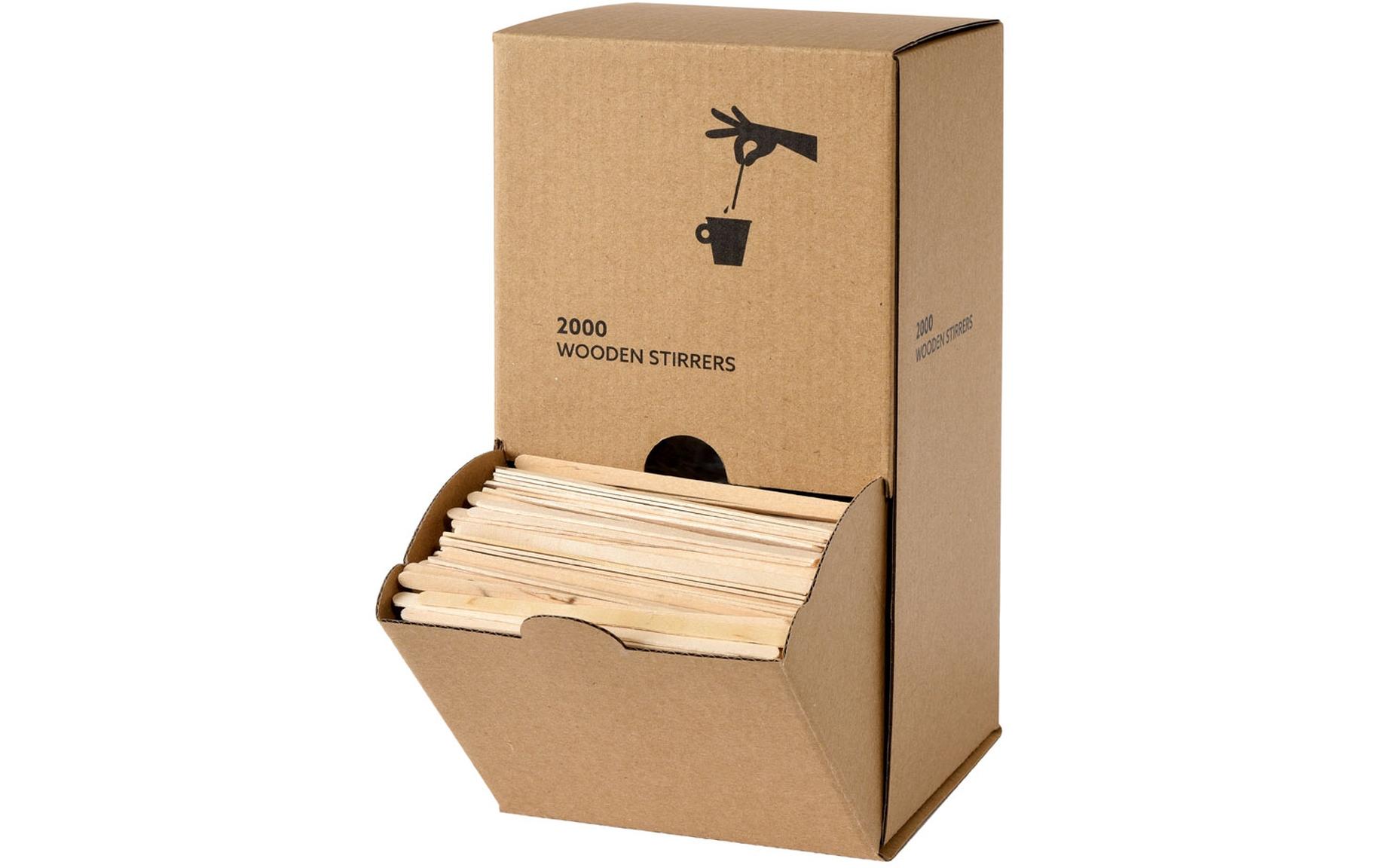 Einweg-Rührstäbchen in Spenderbox 2000 StückHolzrührstäbchen