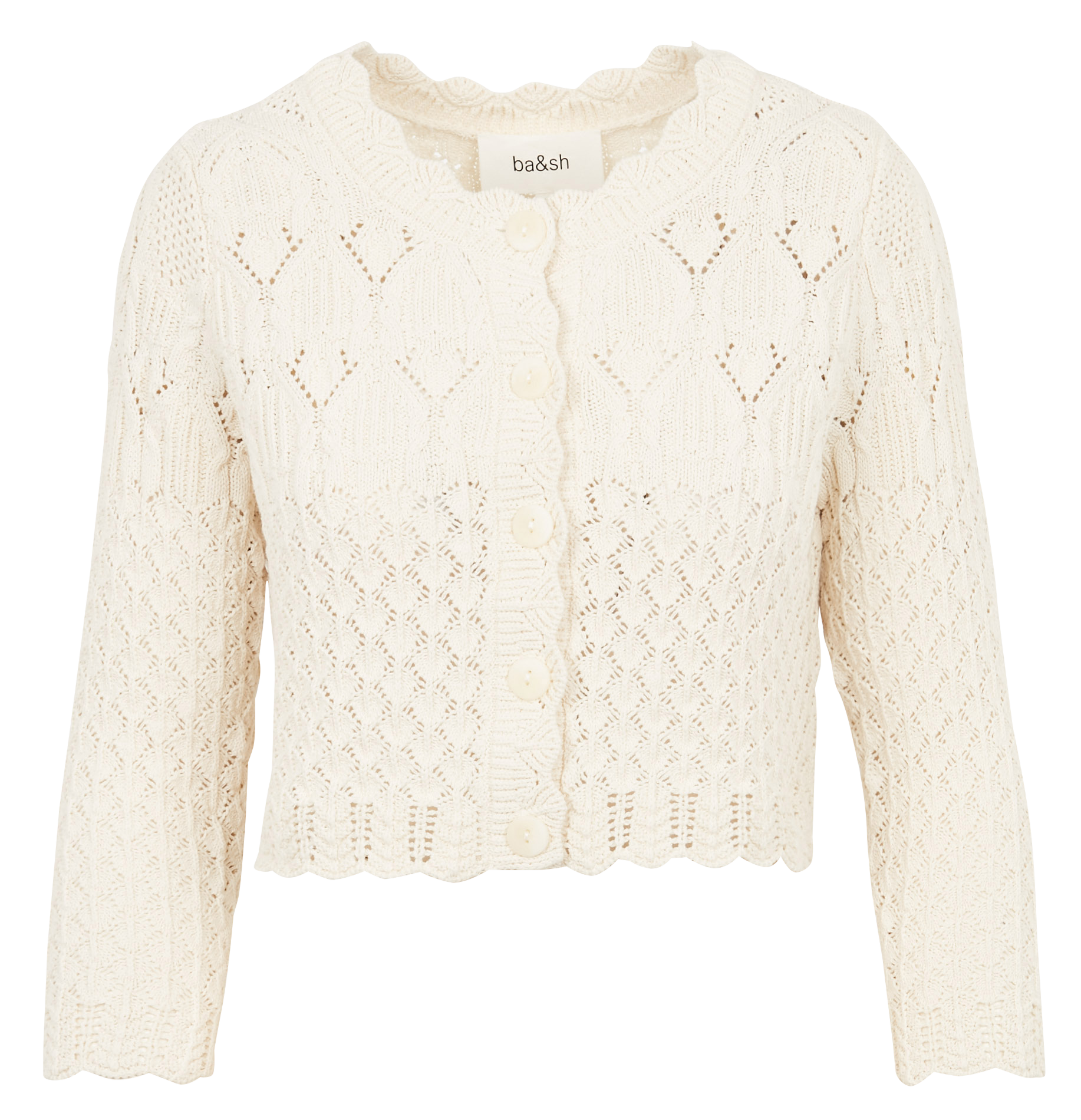 JUMP - Cardigan col rond à broderies ajourées en coton | Beige