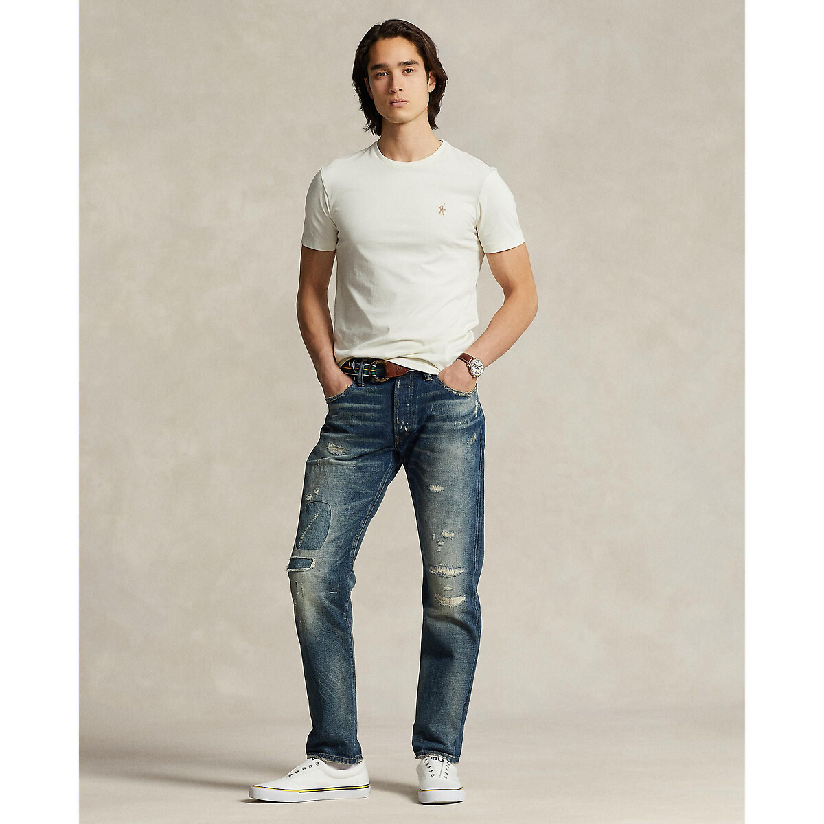 POLO RALPH LAUREN<br>Camiseta de malha slim fit com gola redonda