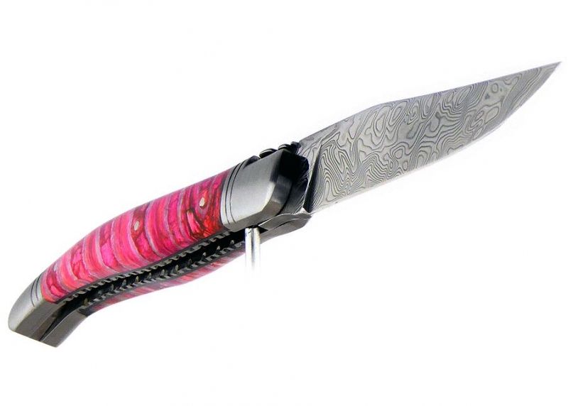 VENDU - Couteau Laguiole avec un manche en Molaire de Mammouth teintée rose