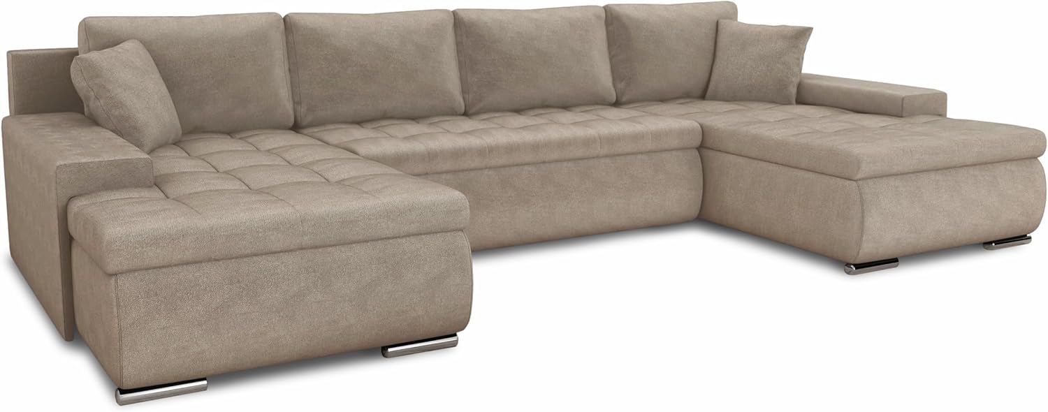 Sofnet Wohnlandschaft mit Schlaffunktion Faris U-Form - Couch, Schlafsofa mit Bettkasten, Couchgranitur mit Bettfunktion, Big Sofa, Bettsofa (Beige (Paros 02))