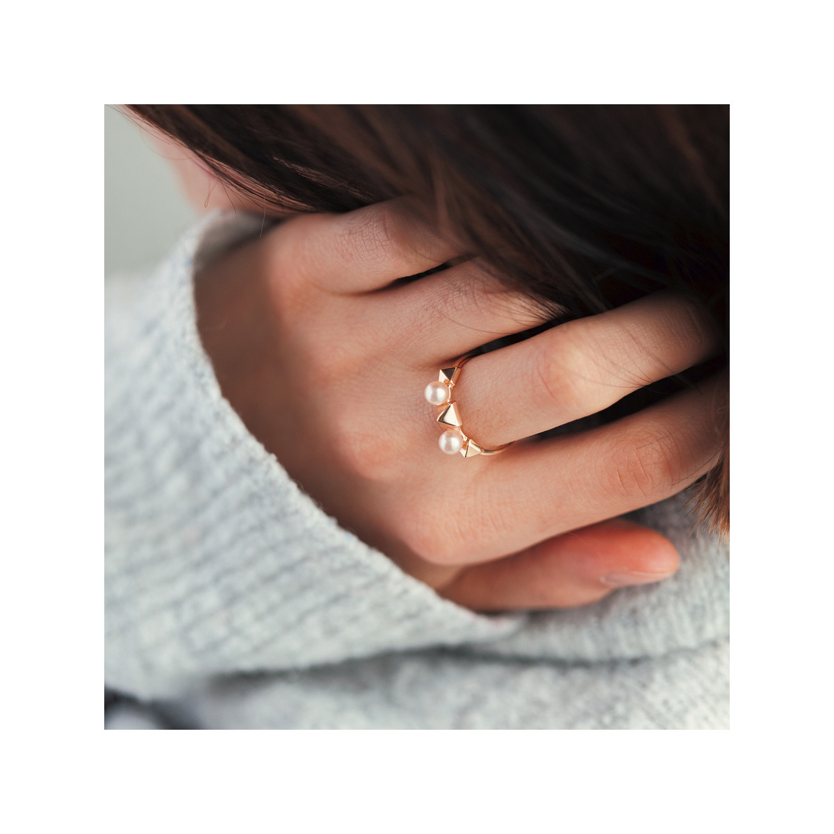 Bague plaqué or rose perles de culture