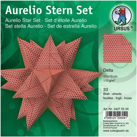 URSUS Faltblätter Aurelio Stern Delta, Schimmerpapier, ca. 15 x 15 cm, rot