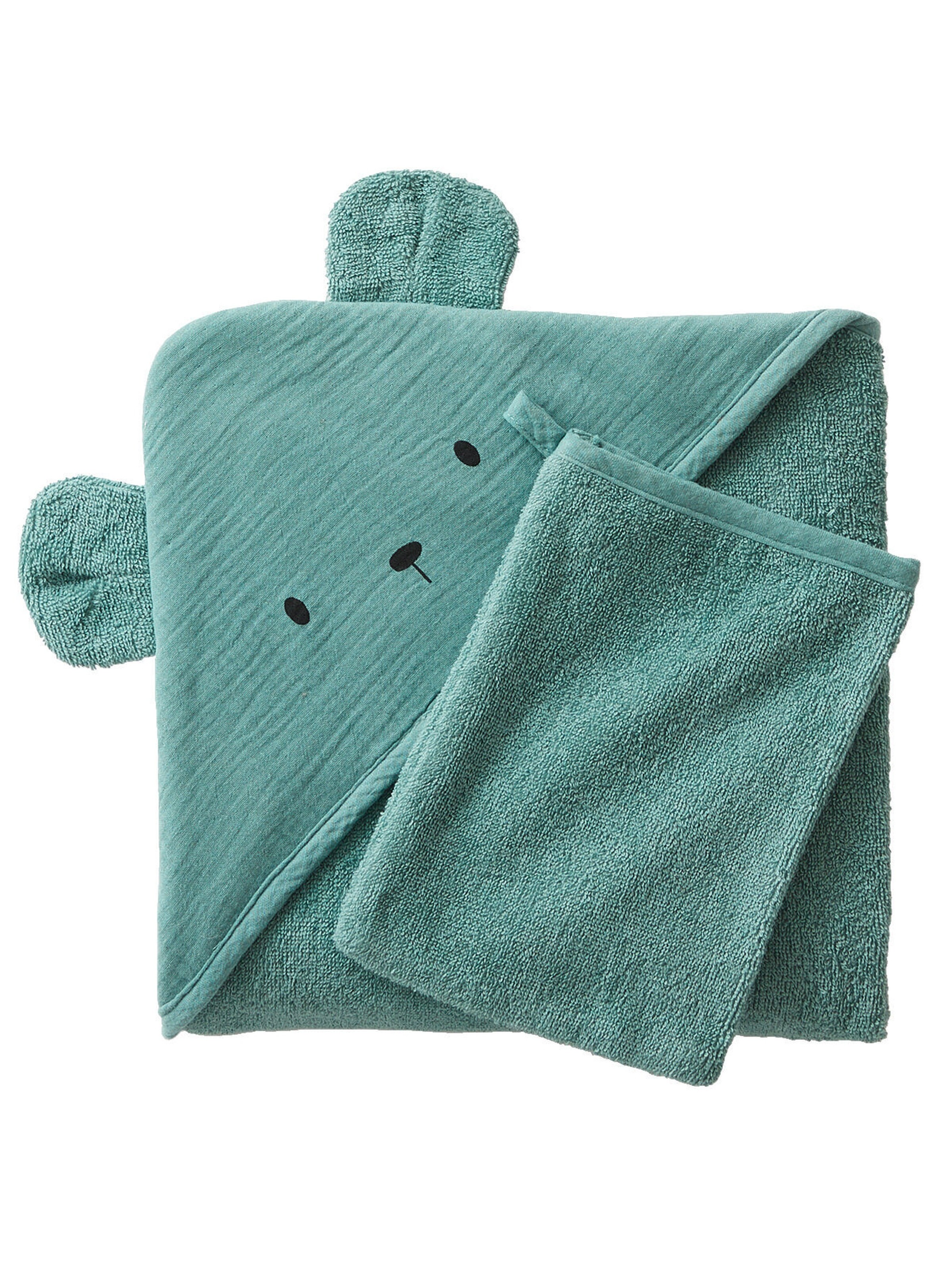 Vertbaudet Bio-Kollektion: Baby Kapuzenbadetuch & Waschhandschuh grün