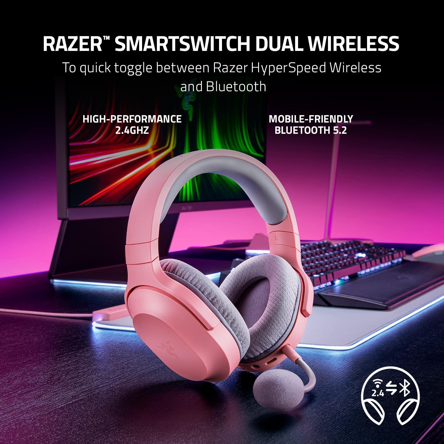 Barracuda X (2022) 2.4GHz USB C   Bluetooth Gaming Kopfhörer Over-Ear Stereo Headset mit Mikrofon (RZ04-04430300-R3M1) - Rosa