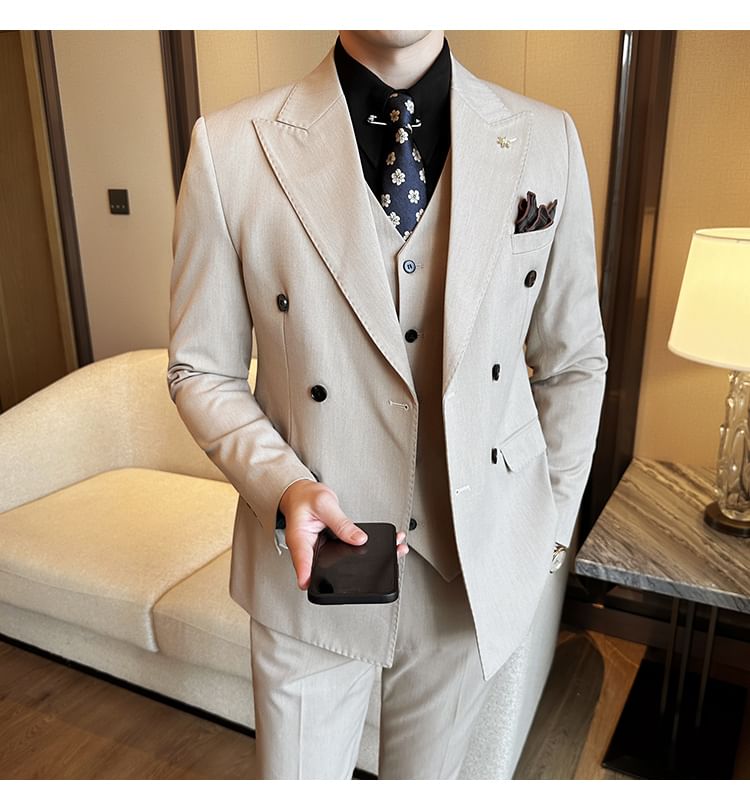 Blueforce - Set: Effen dubbelrijs blazer + vest + pantalon