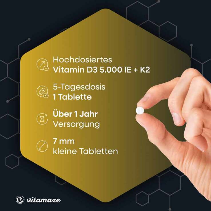 Vitamin D3 K2 5000 I.E. / 100 µg hochdosiert Tabletten , 180 St