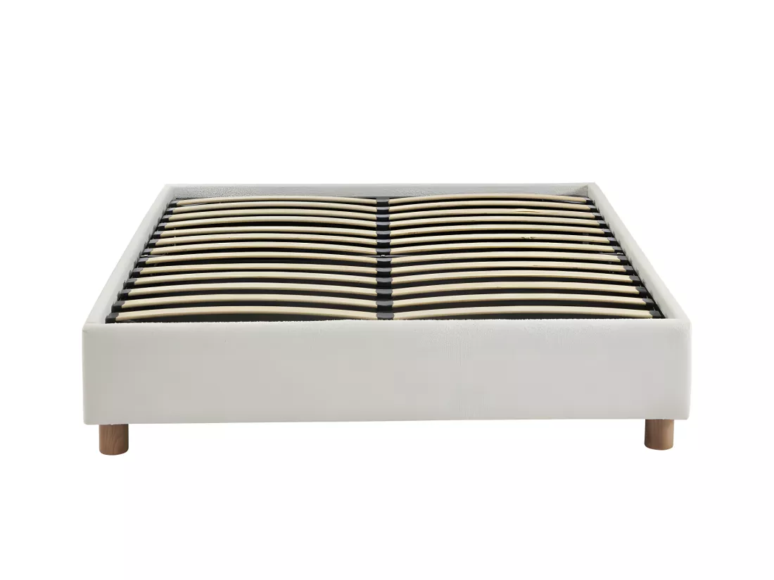 Millo - Lit coffre en tissu bouclette 160x200cm - Ecru