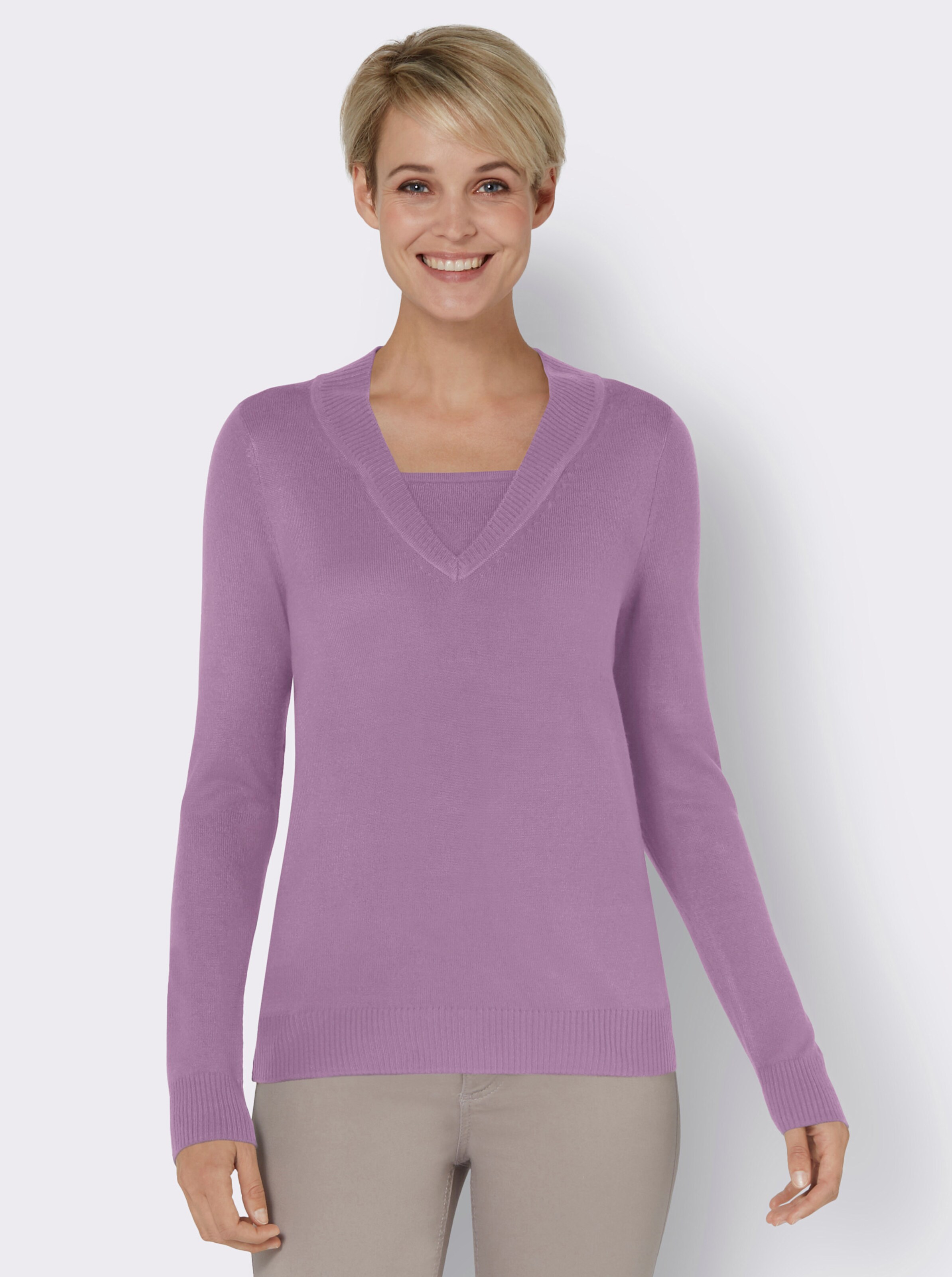 2-in-1-Pullover mit V-Ausschnitt, weich