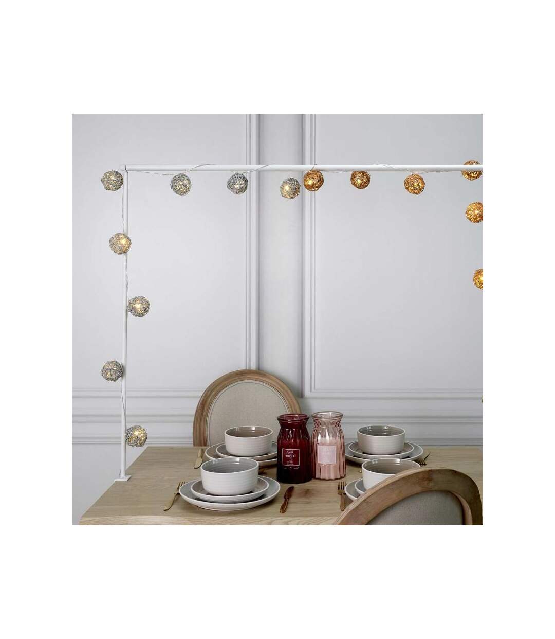 Paris Prix - Guirlande Lumineuse 8 Led boule Rotin 156cm Naturel