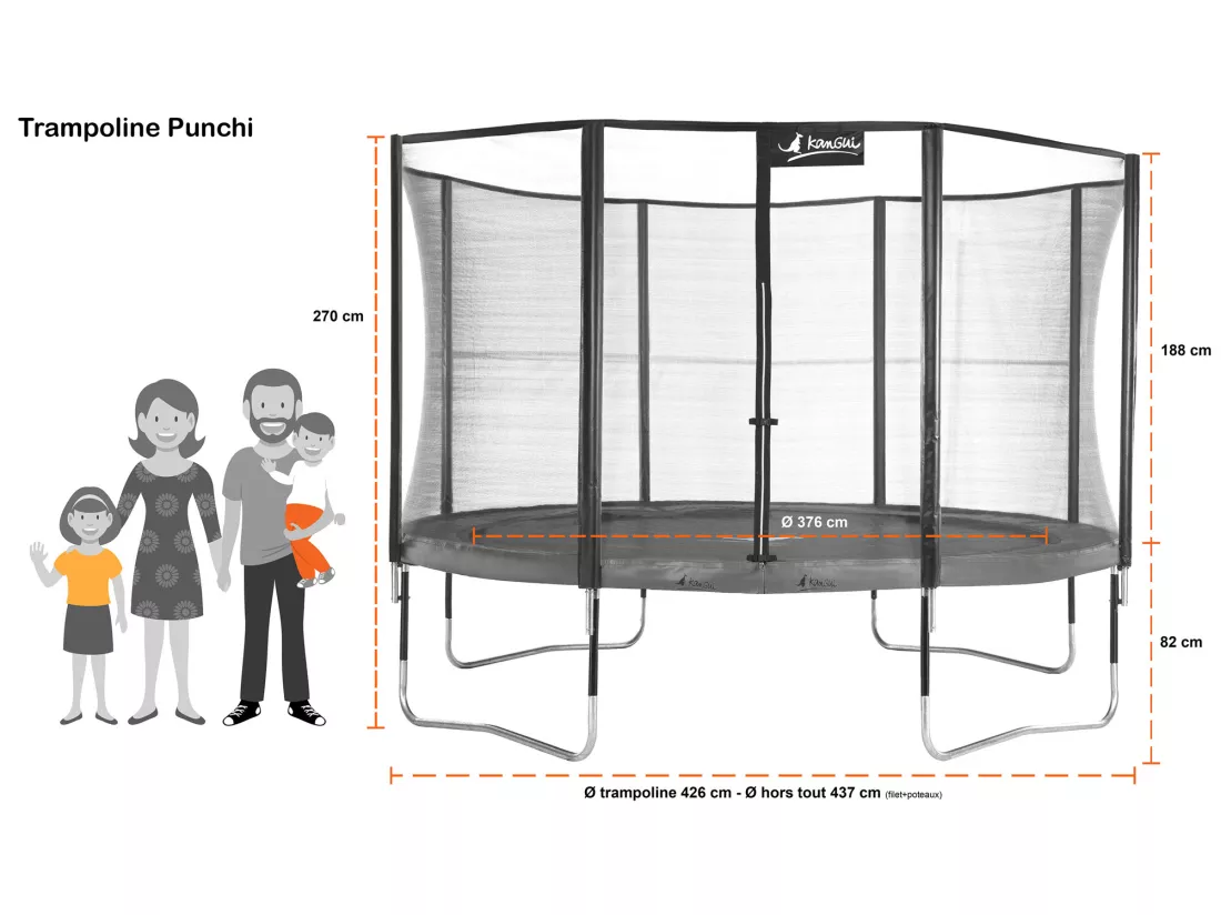 Kangui - Trampoline de jardin rond 430 cm + filet de sécurité + échelle + kit ancrage | PUNCHI Vert 430