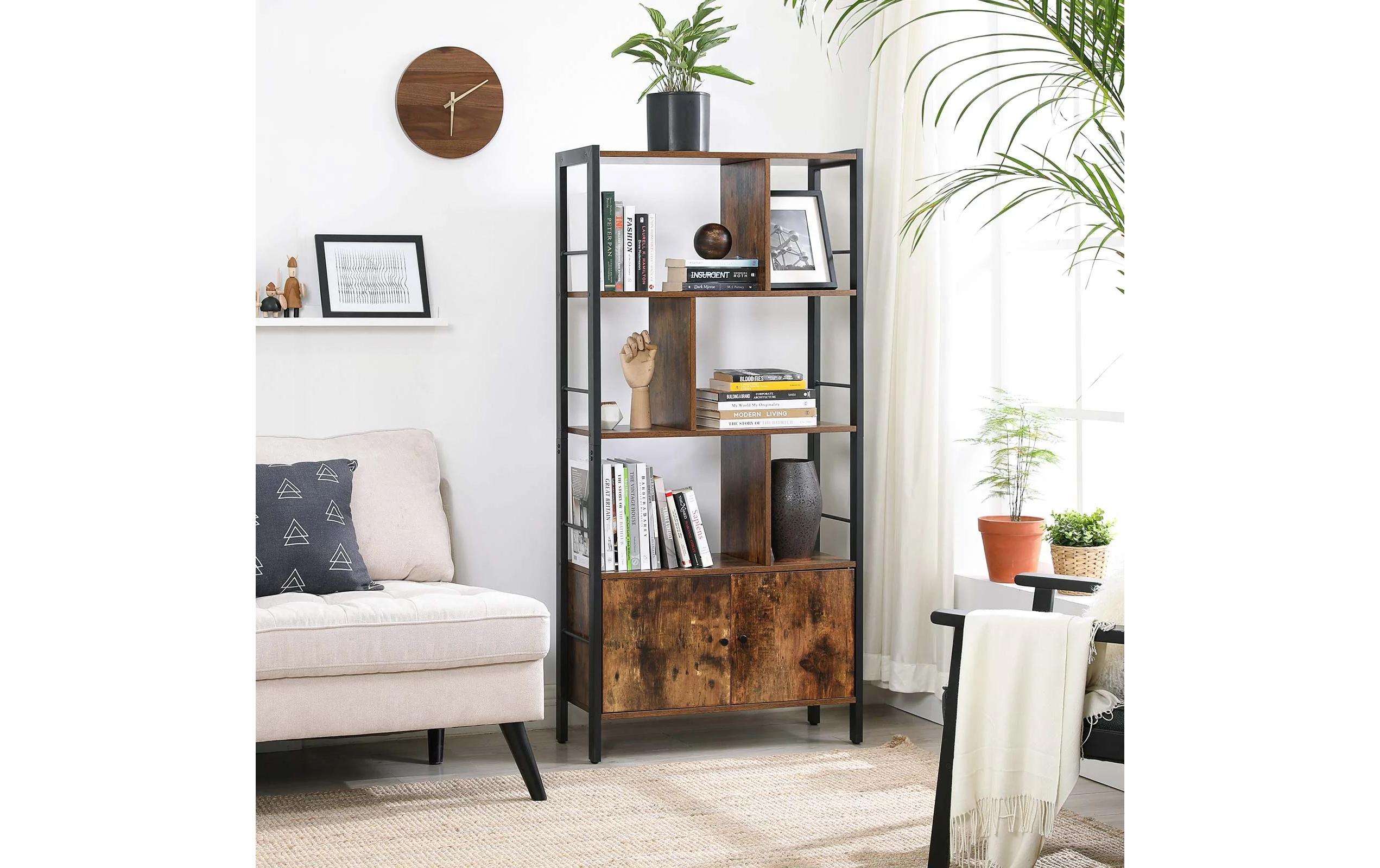 Regal mit 4 Ebenen 74 x 154.5 cm, Braun/SchwarzBücherregal aus Holz