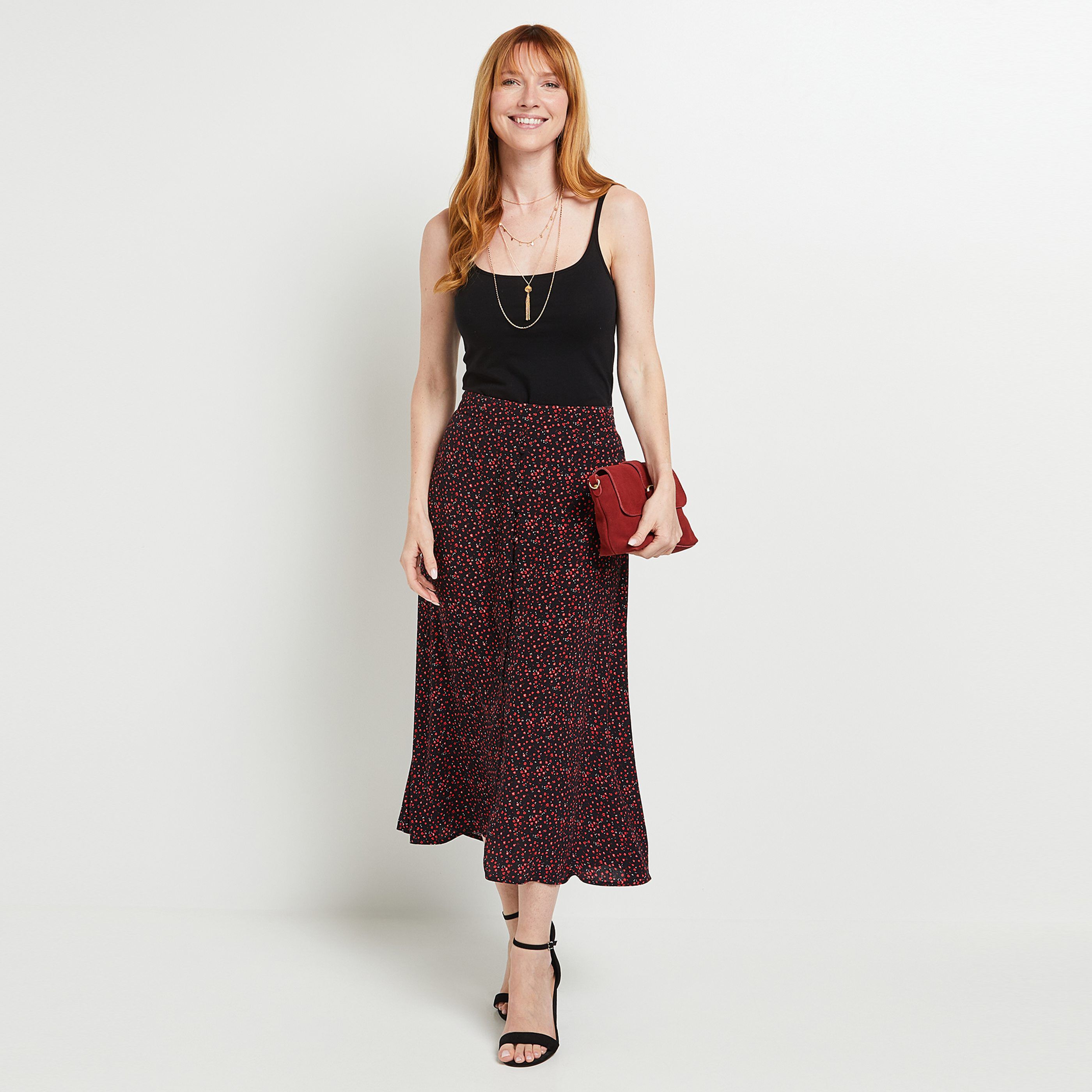 Jupe mi-longue fendue femme - NOIR
