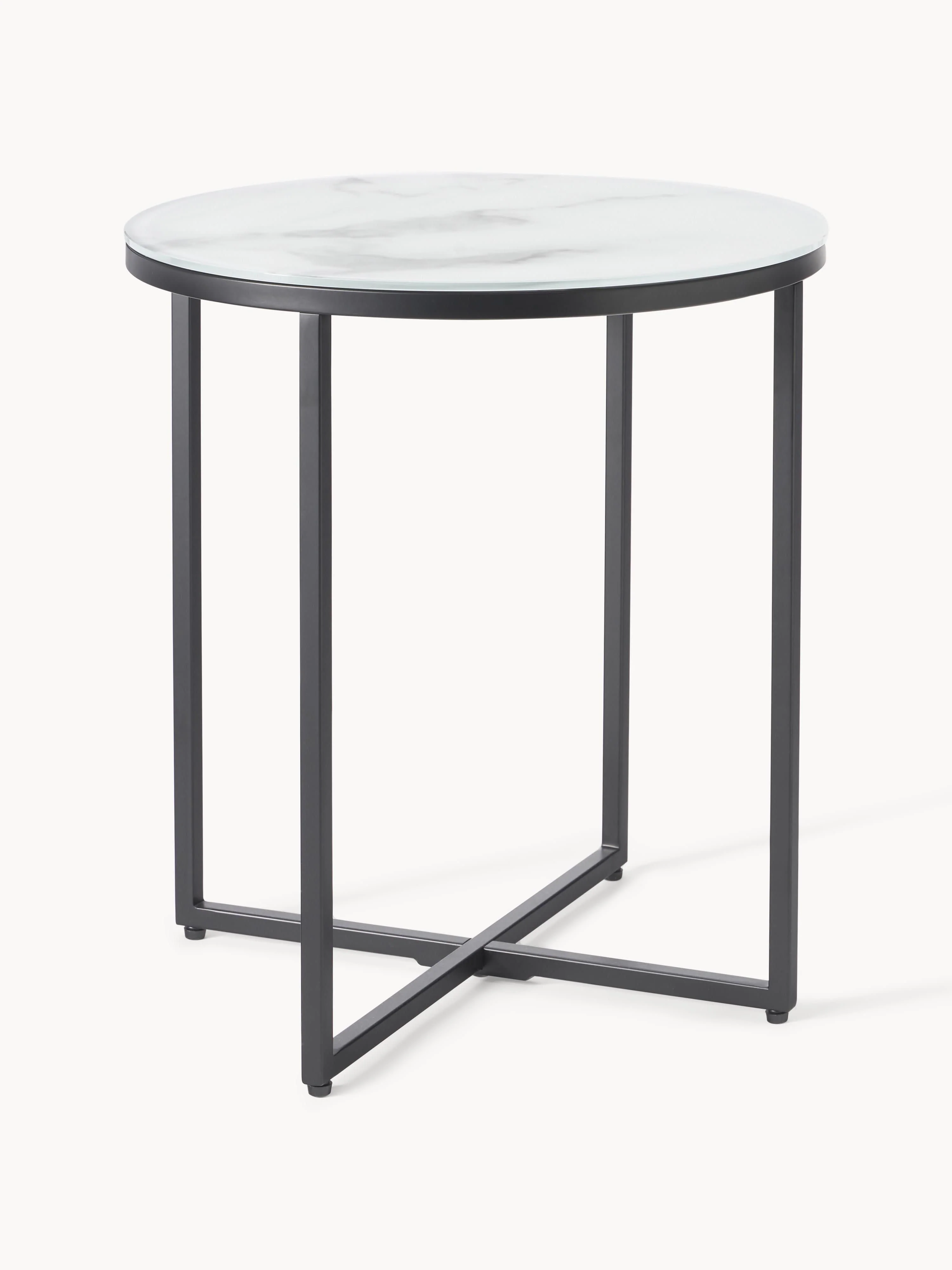 Ronde bijzettafel Antigua met glazen tafelblad in marmerlook
