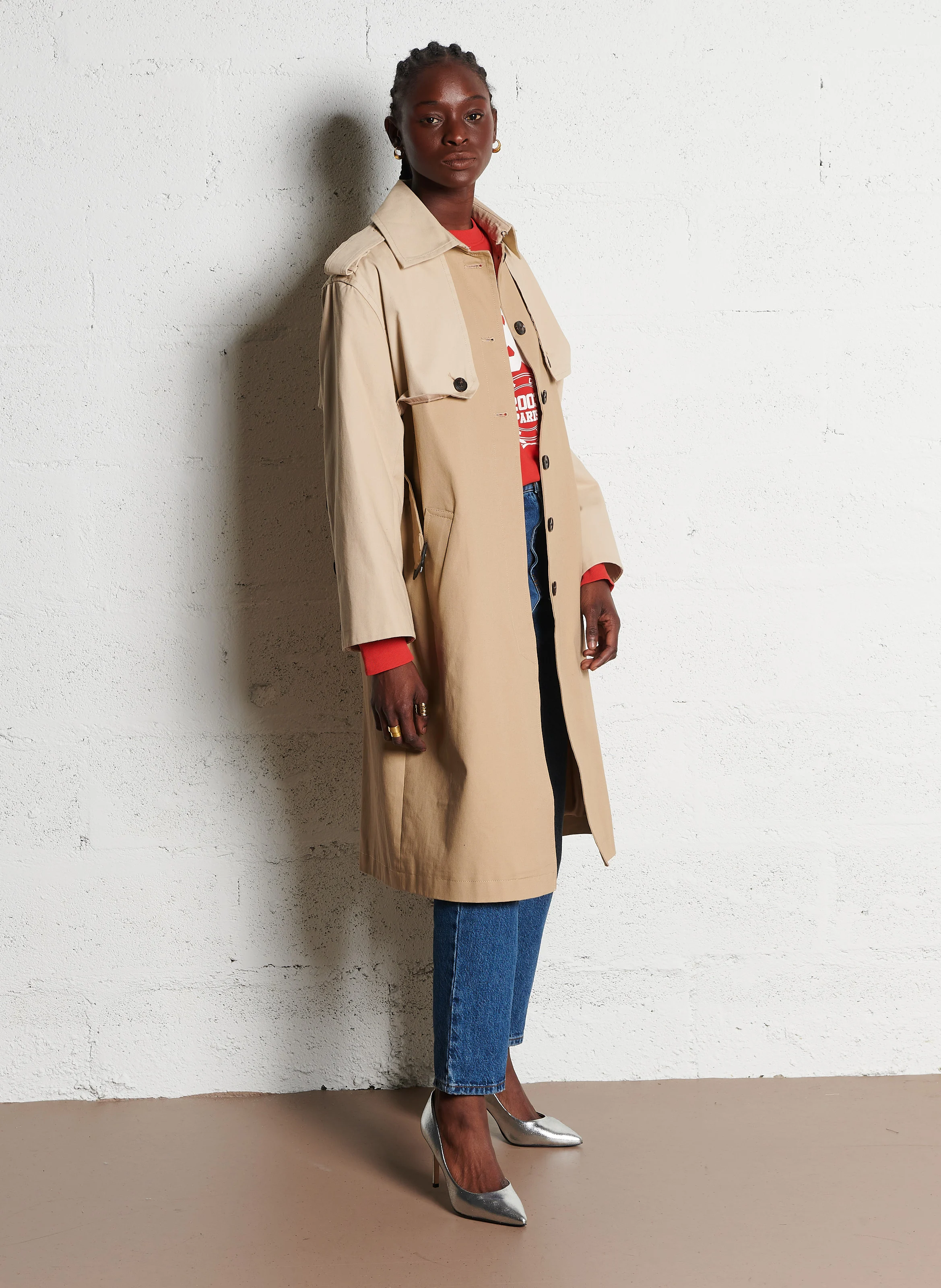POLAR - Trench col classique droit en coton | Beige