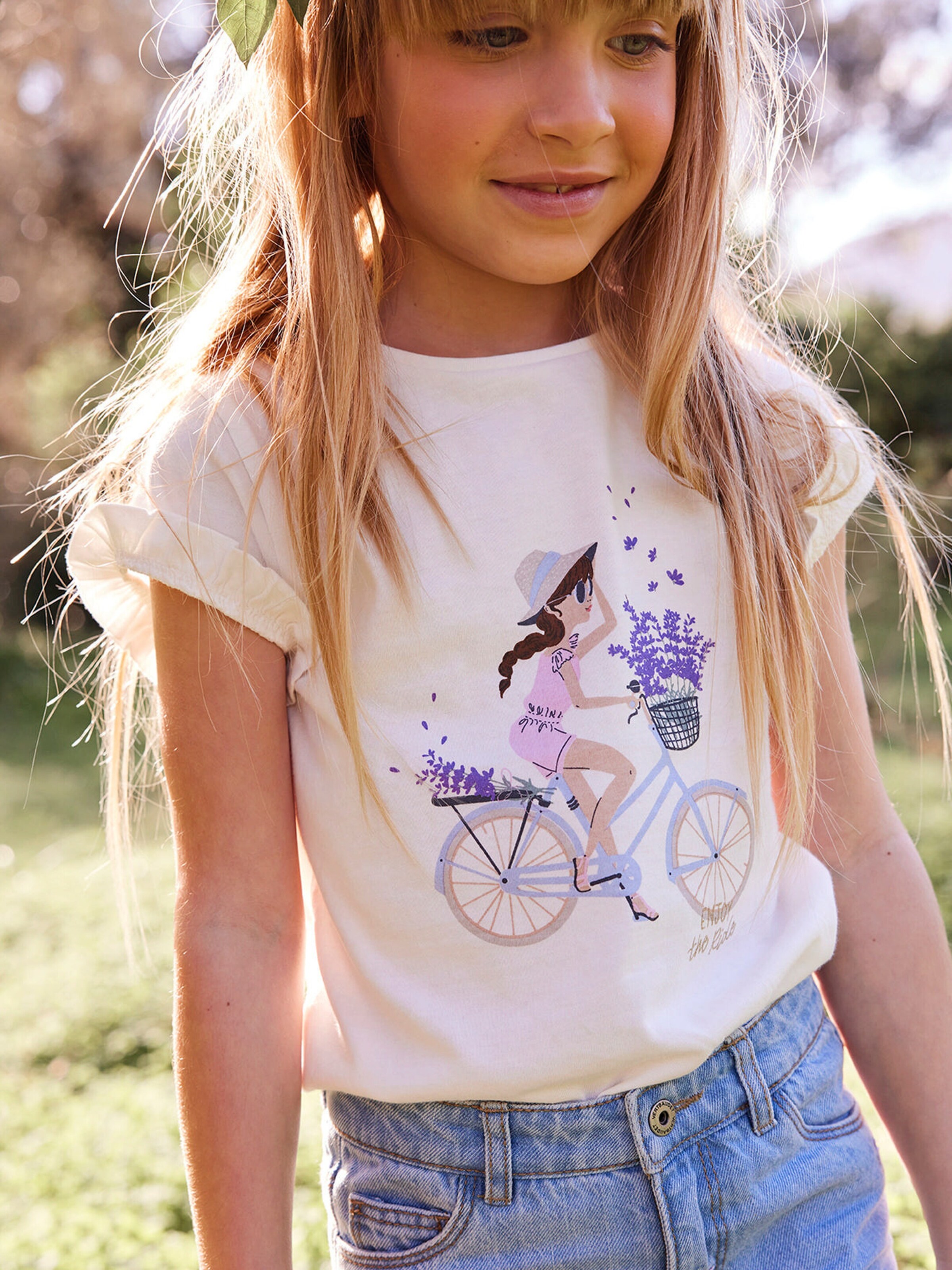 Vertbaudet Mädchen T-Shirt weiß/fahrrad