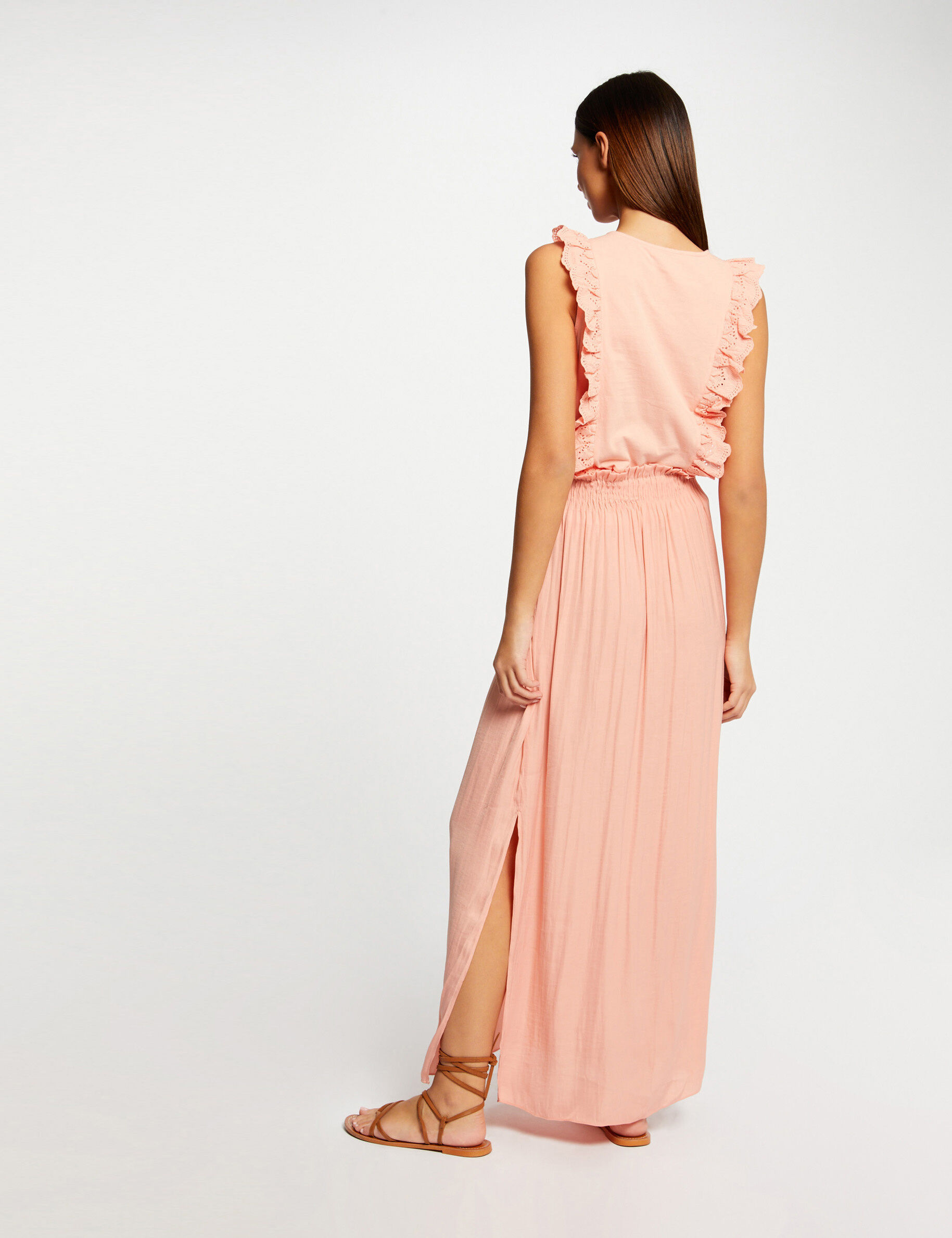 Jupe longue fluide taille élastiquée rose moyen femme - rose_moyen