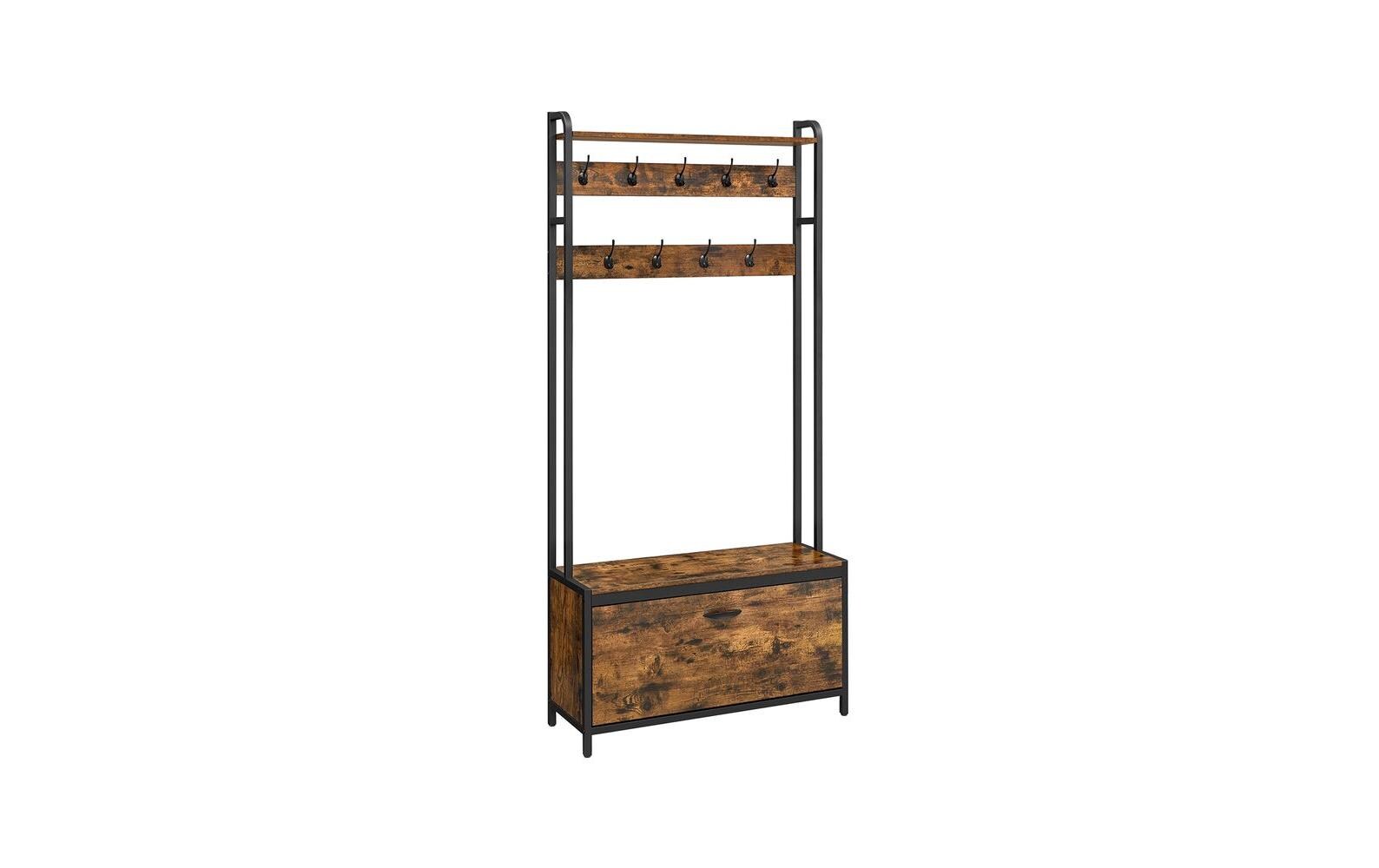 Wandgarderobe 85 cm x 180 cm, Braun/Schwarz<br>Garderobe mit Schuhschrank