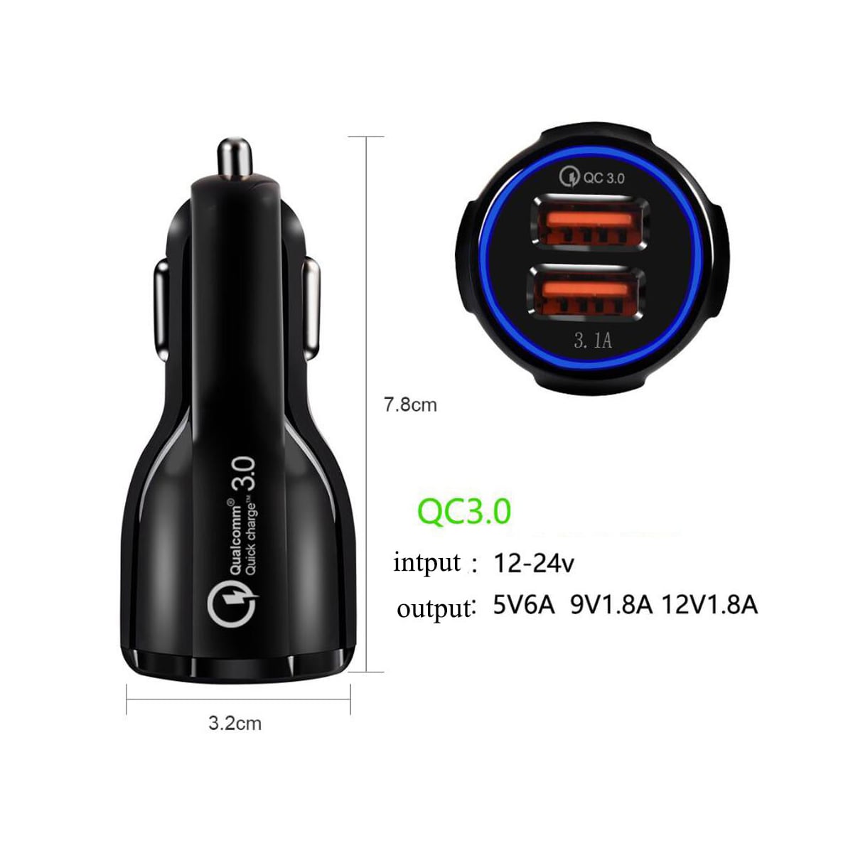 Biladdare mobiltelefon USB-ladeadapter 3.0