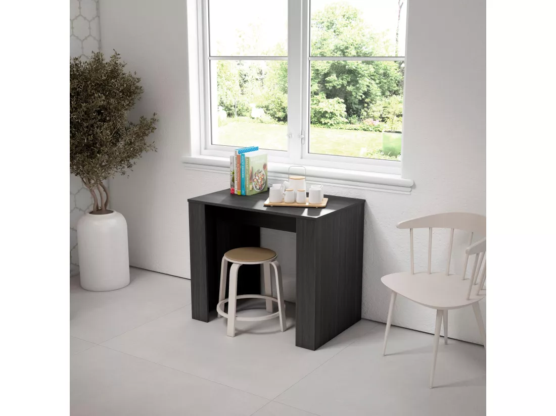 Table console extensible, 260, Pour 12 personnes, Table à Manger, Noir et chêne