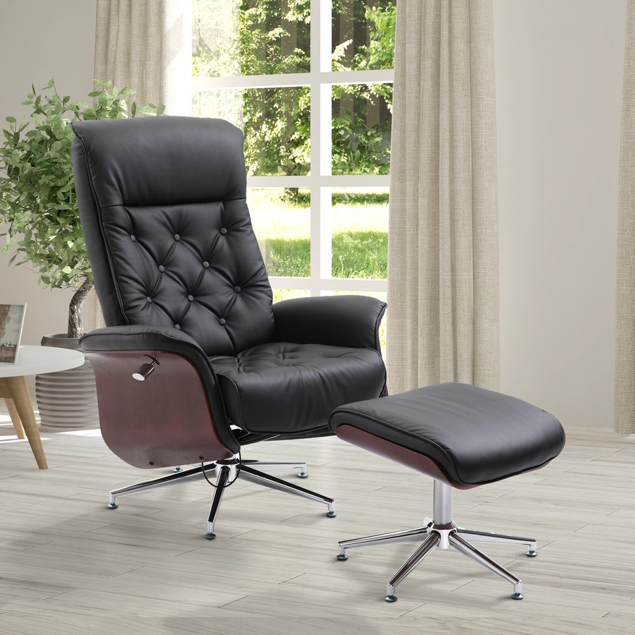 HOMCOM Chesterfield Sessel mit Hocker schwarz