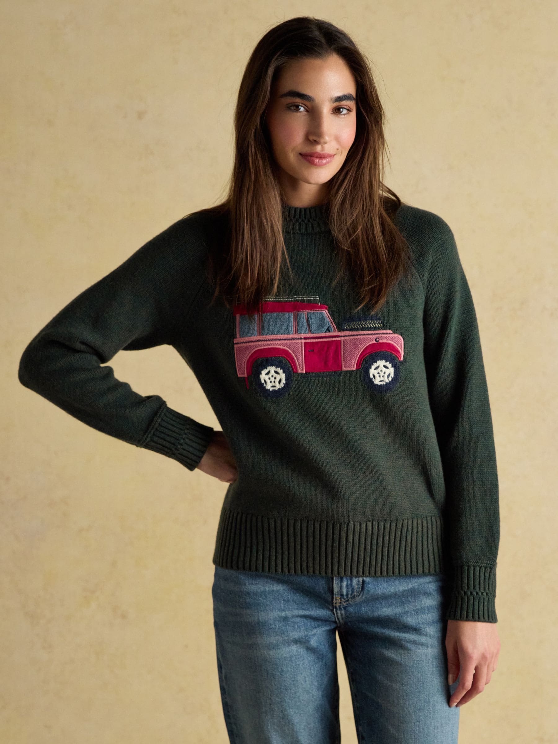 Groen - Joules Rutland Intarsia 4x4 katoenen rijke gebreide trui